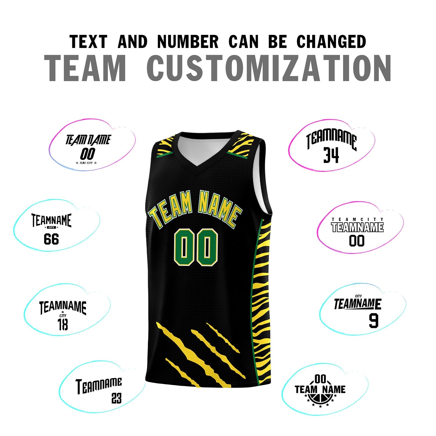 Custom Black Personalized Tiger Claw Pattern Sports Uniform Basketball Jersey