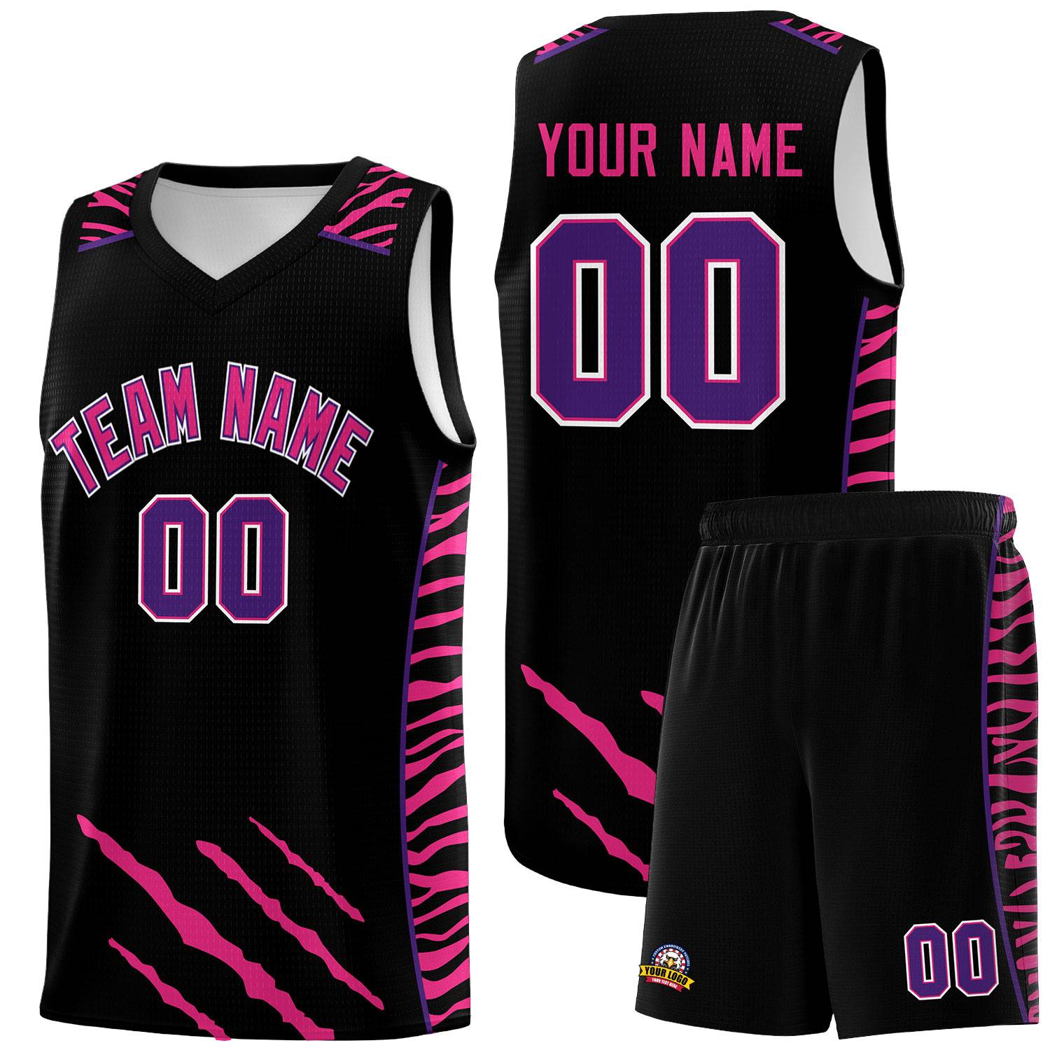 Custom Black Personalized Tiger Claw Pattern Sports Uniform Basketball Jersey