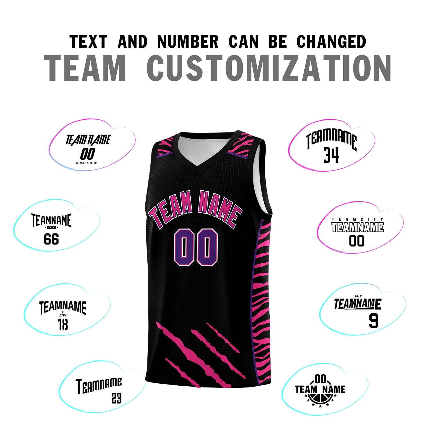 Custom Black Personalized Tiger Claw Pattern Sports Uniform Basketball Jersey