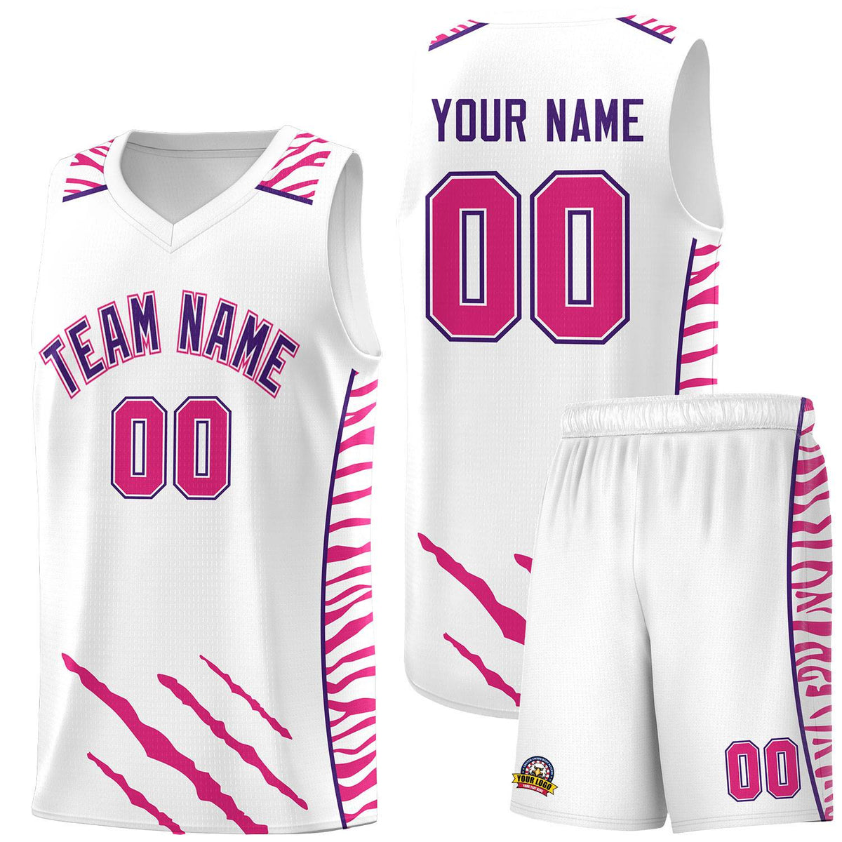 Custom White Personalized Tiger Claw Pattern Sports Uniform Basketball Jersey