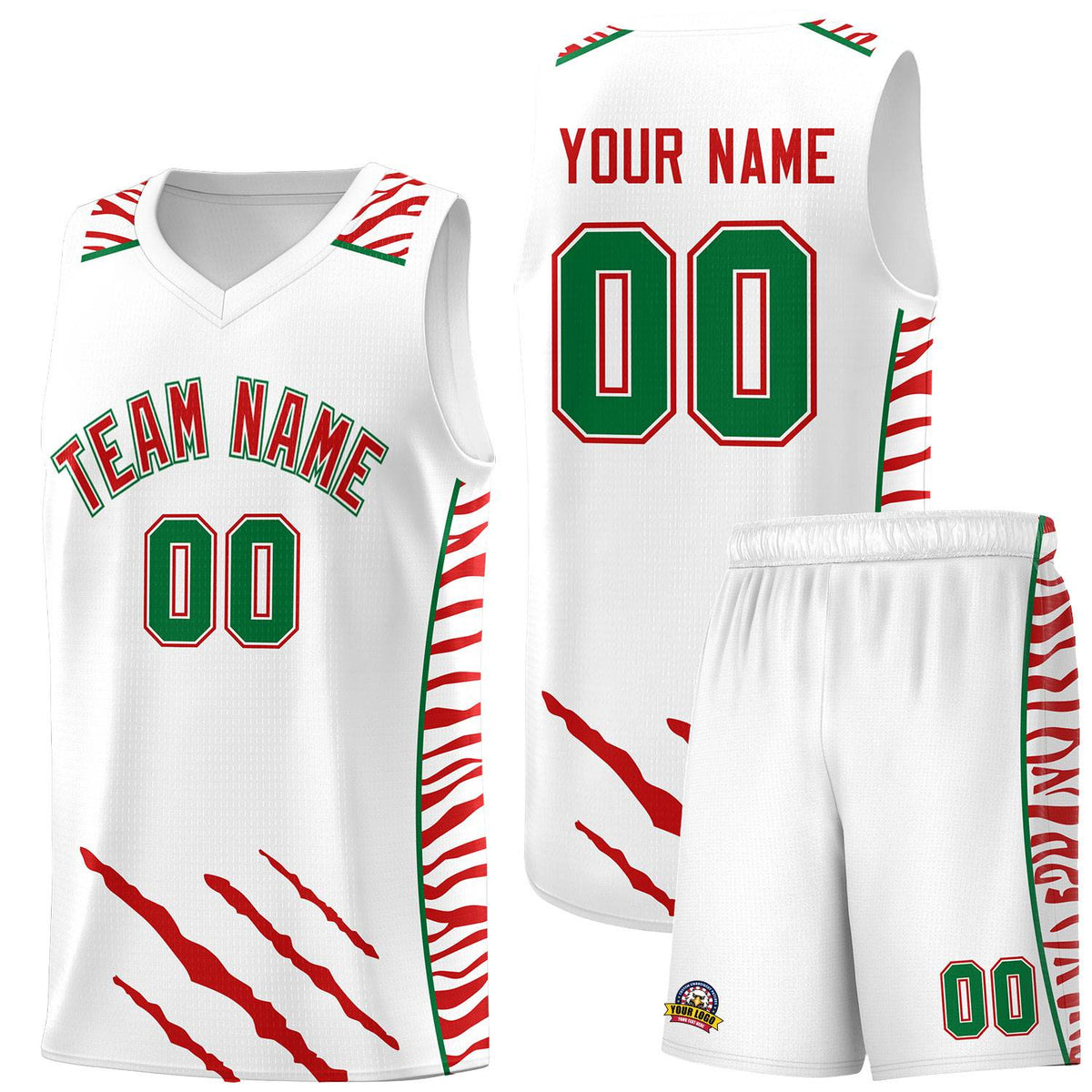 Custom White Personalized Tiger Claw Pattern Sports Uniform Basketball Jersey