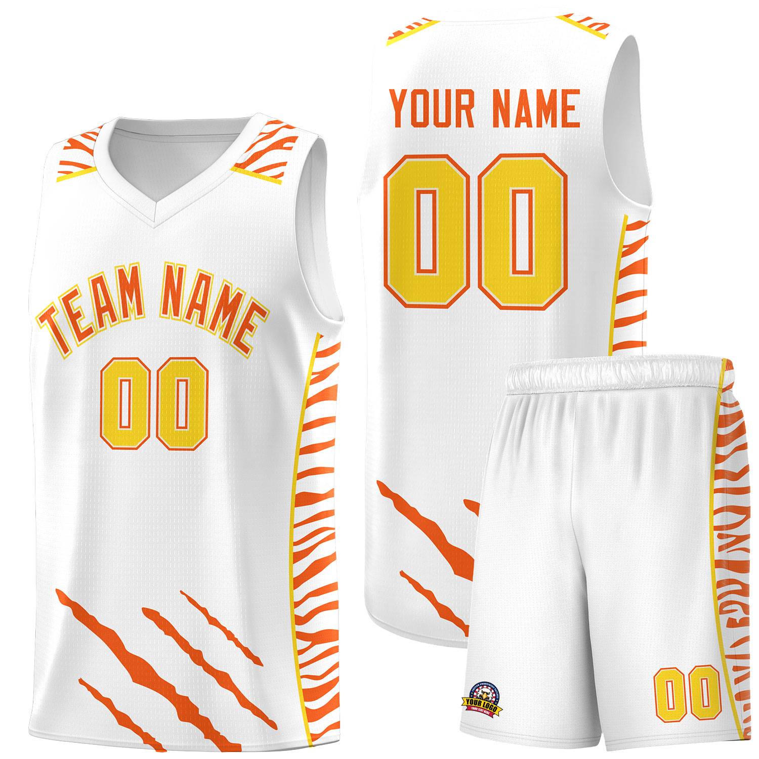 Custom White Personalized Tiger Claw Pattern Sports Uniform Basketball Jersey