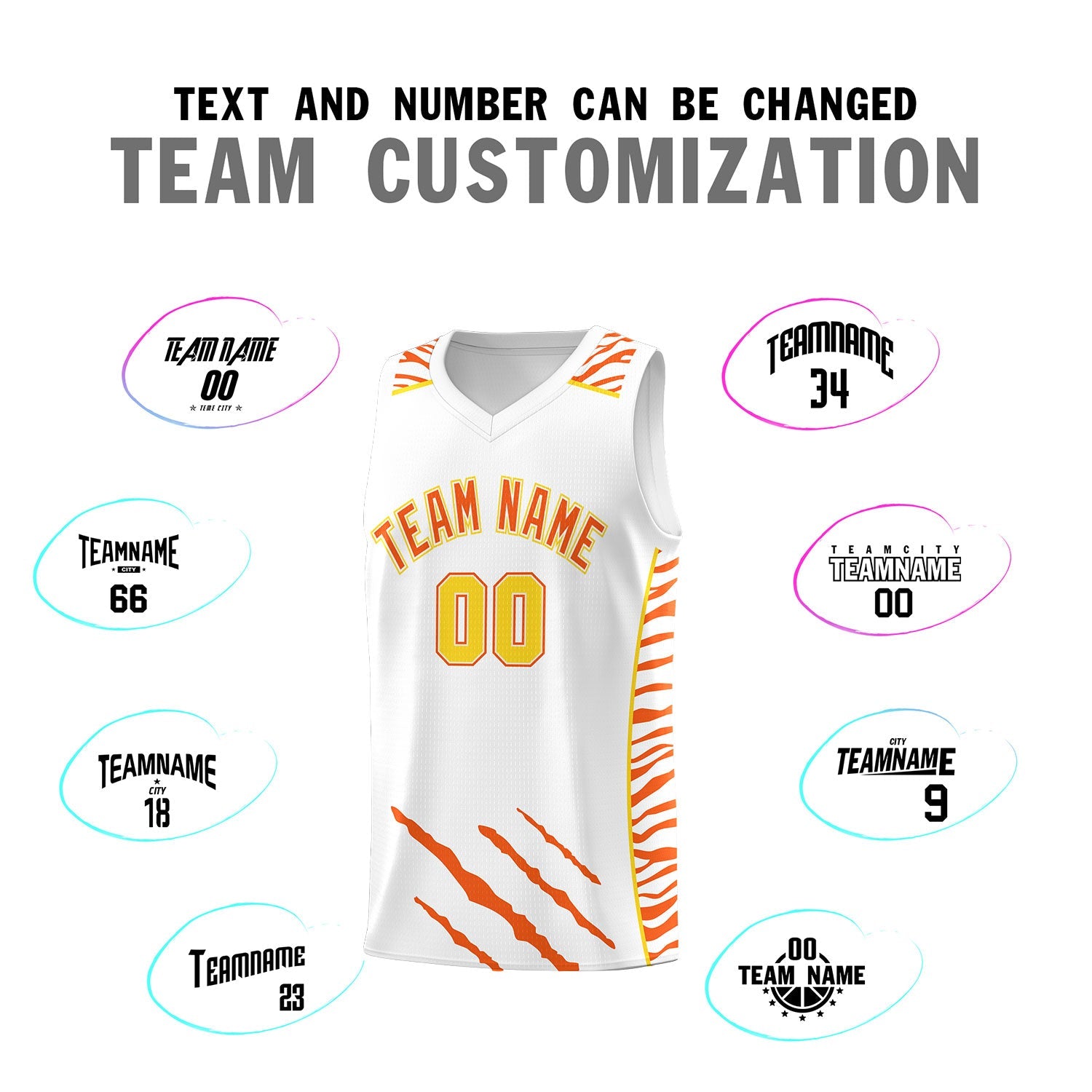 Custom White Personalized Tiger Claw Pattern Sports Uniform Basketball Jersey
