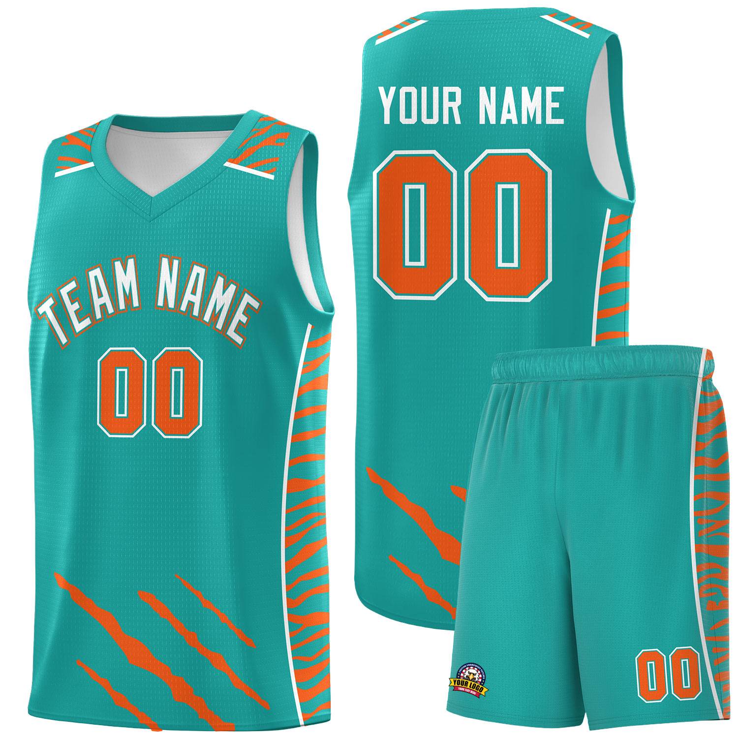 Custom Aqua Personalized Tiger Claw Pattern Sports Uniform Basketball Jersey