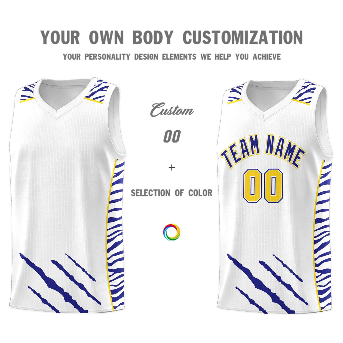 Custom White Personalized Tiger Claw Pattern Sports Uniform Basketball Jersey