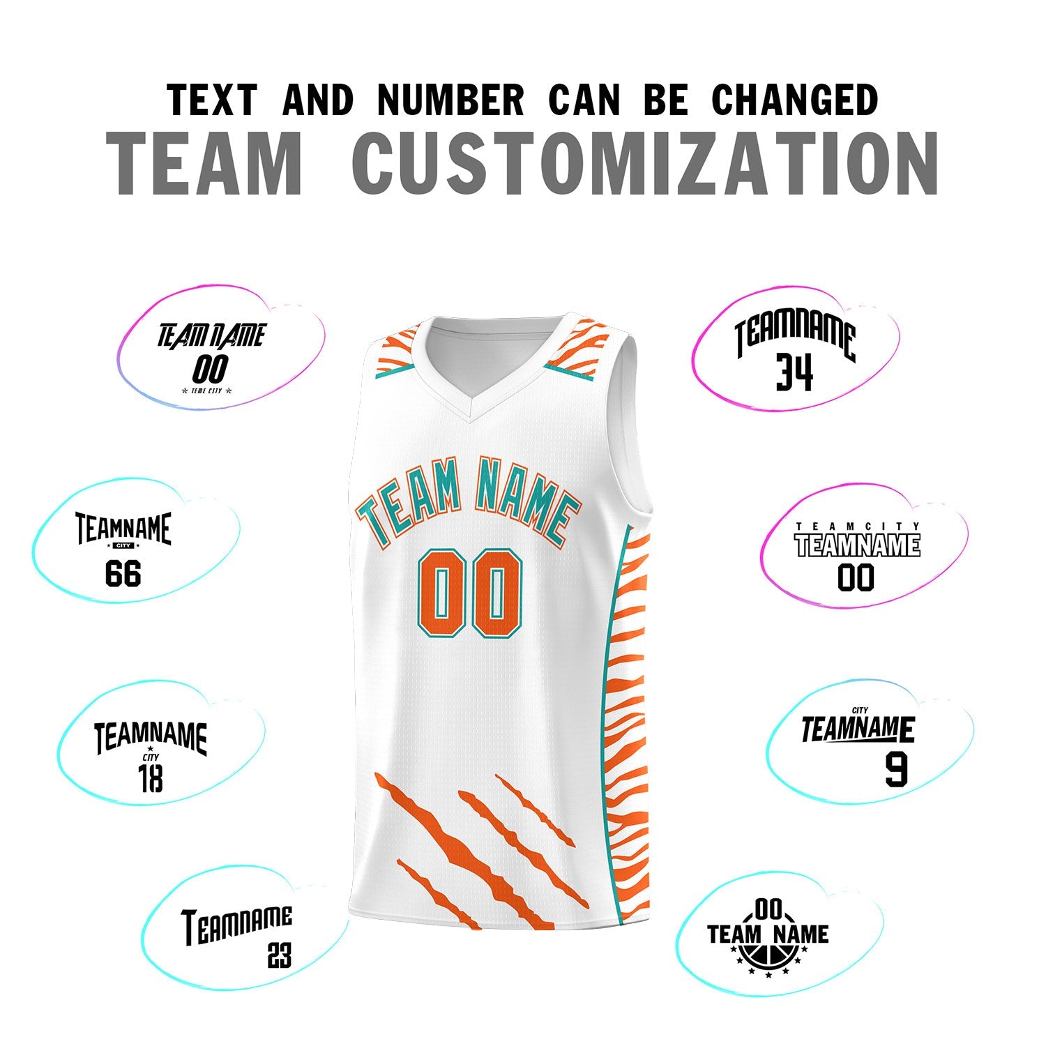 Custom White Personalized Tiger Claw Pattern Sports Uniform Basketball Jersey