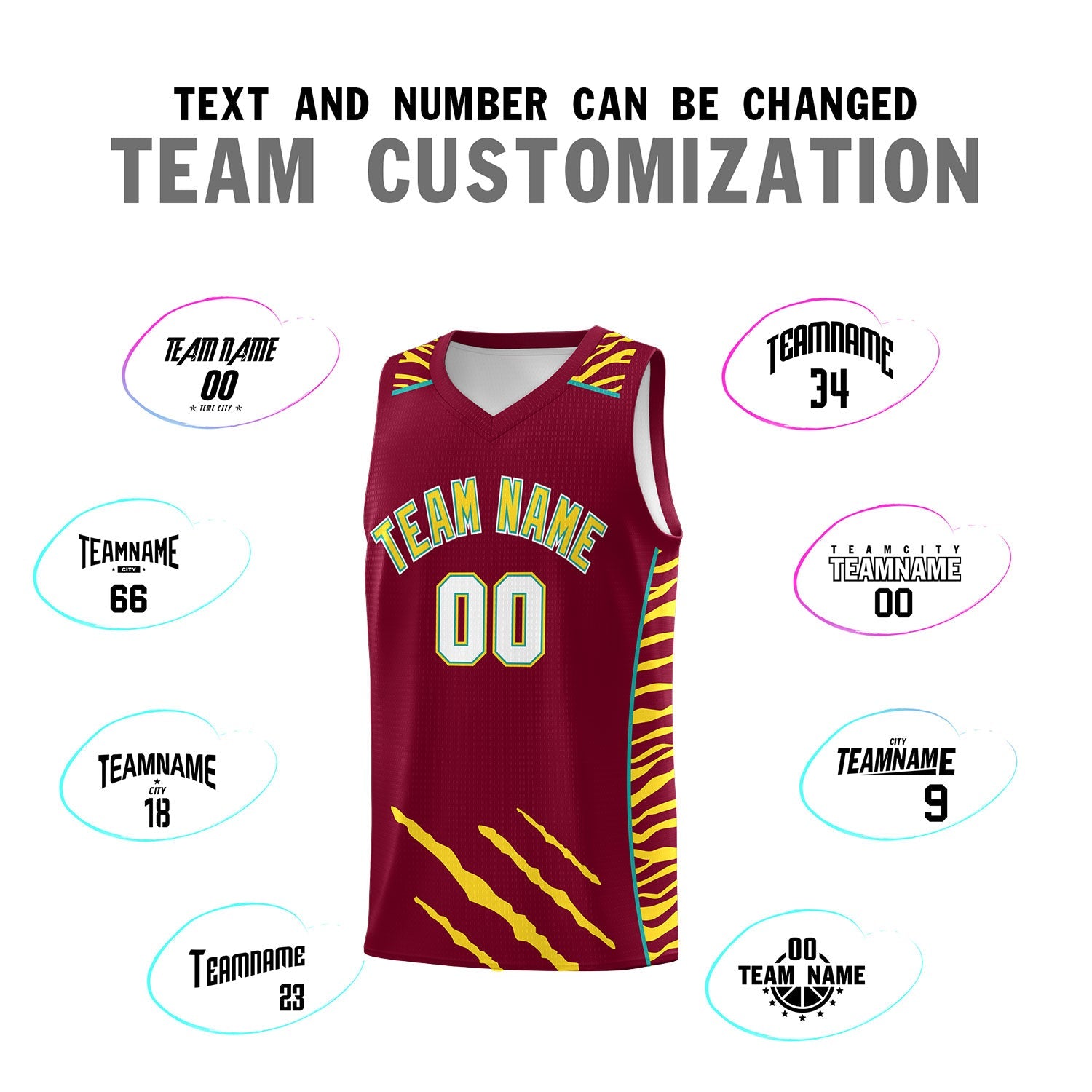 Custom Crimson Personalized Tiger Claw Pattern Sports Uniform Basketball Jersey
