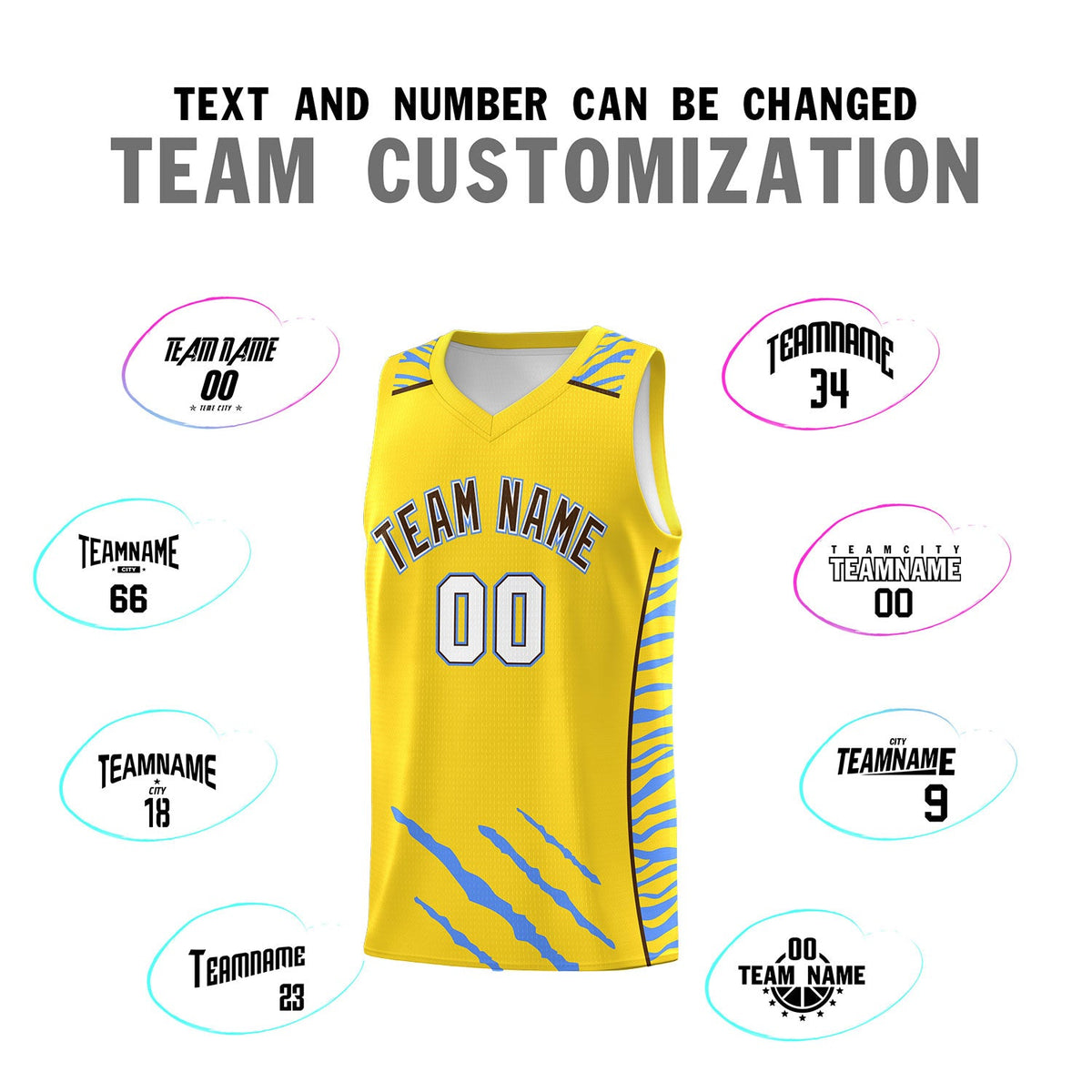 Custom Gold Personalized Tiger Claw Pattern Sports Uniform Basketball Jersey
