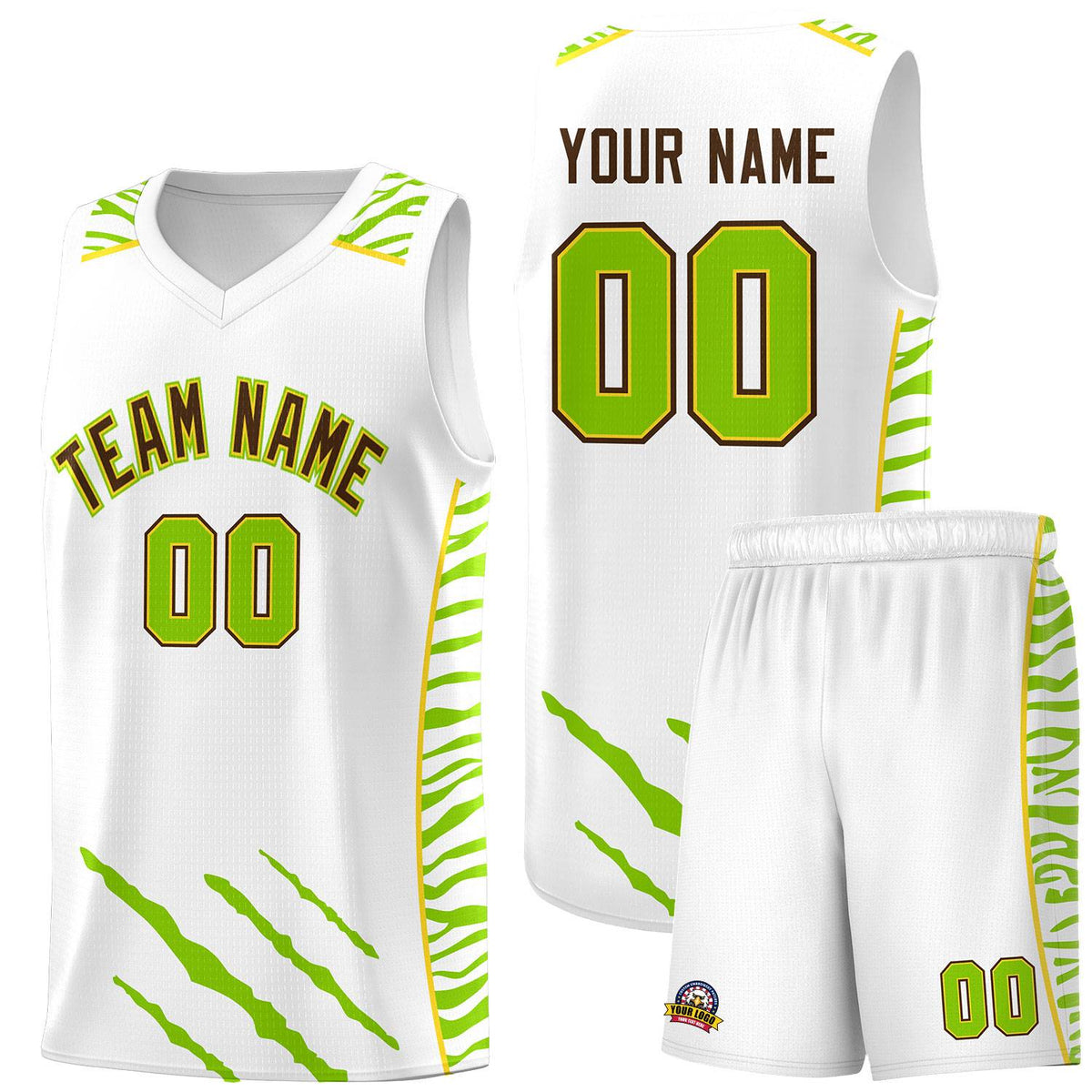 Custom White Personalized Tiger Claw Pattern Sports Uniform Basketball Jersey