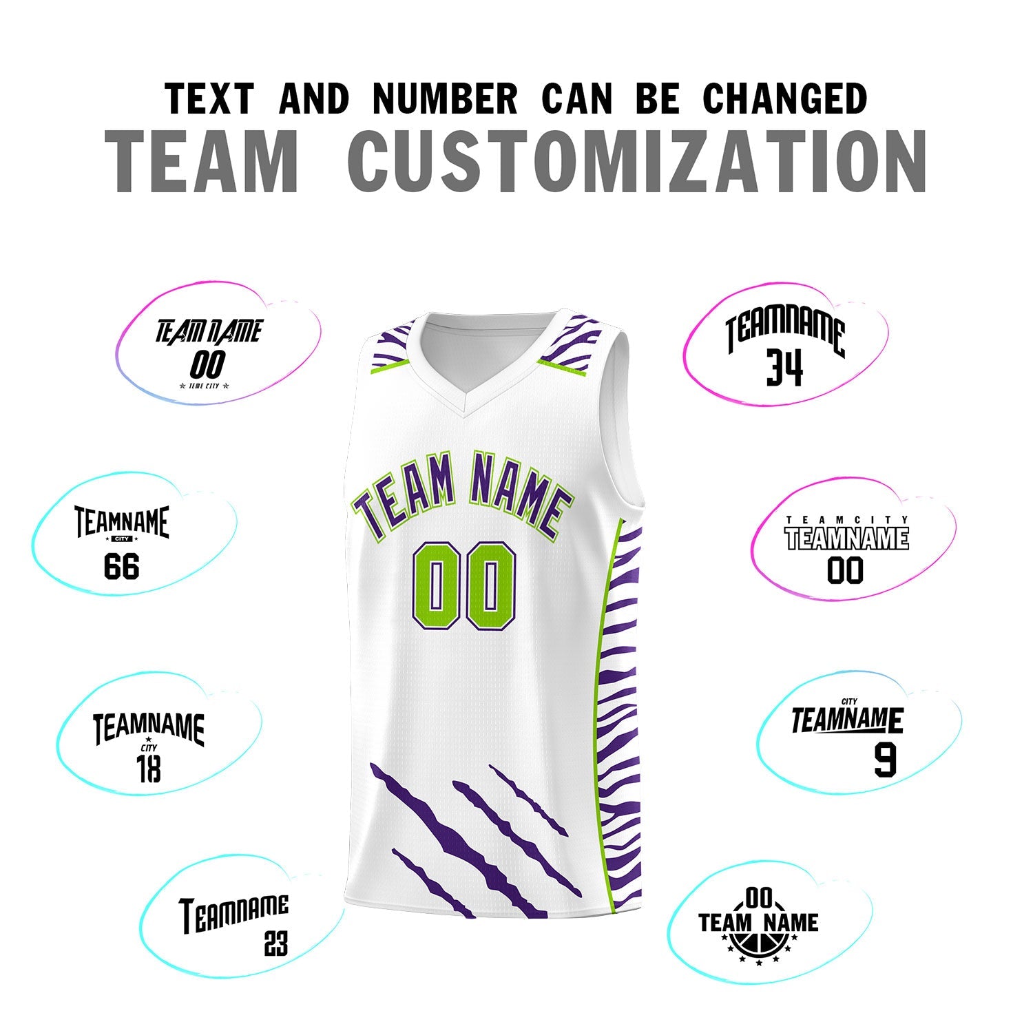 Custom White Personalized Tiger Claw Pattern Sports Uniform Basketball Jersey