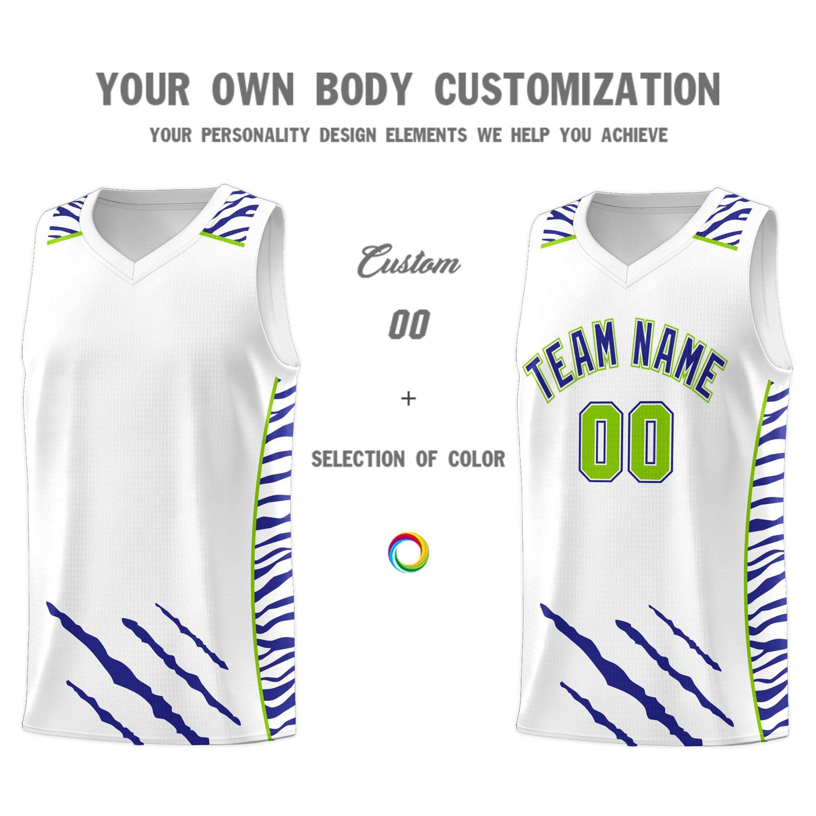 Custom White Personalized Tiger Claw Pattern Sports Uniform Basketball Jersey