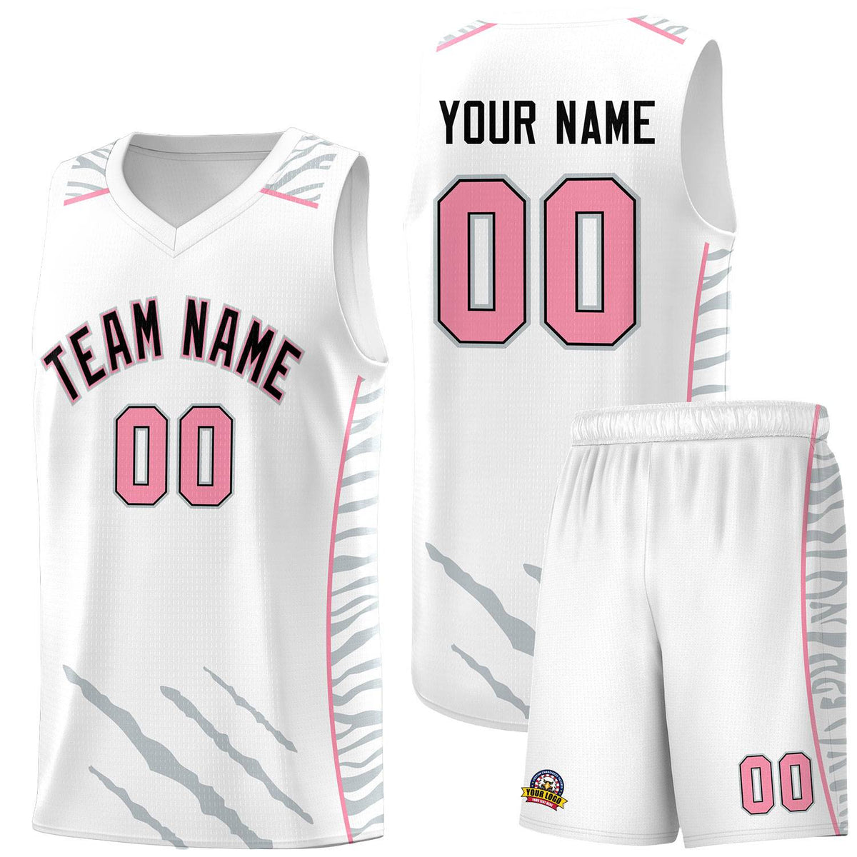 Custom White Personalized Tiger Claw Pattern Sports Uniform Basketball Jersey