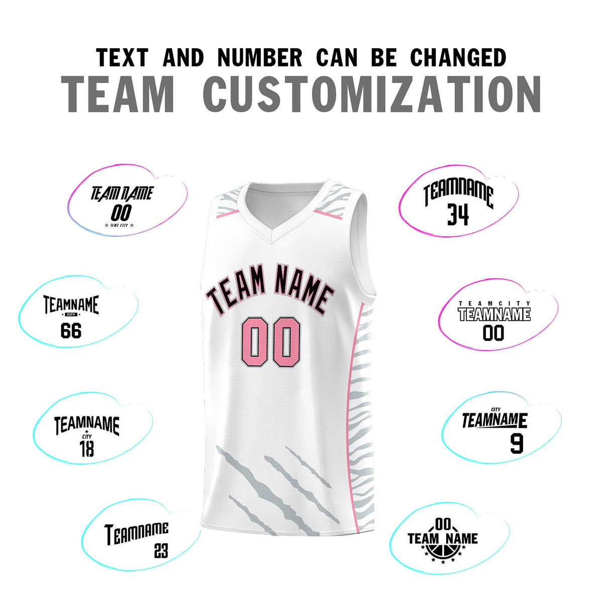 Custom White Personalized Tiger Claw Pattern Sports Uniform Basketball Jersey