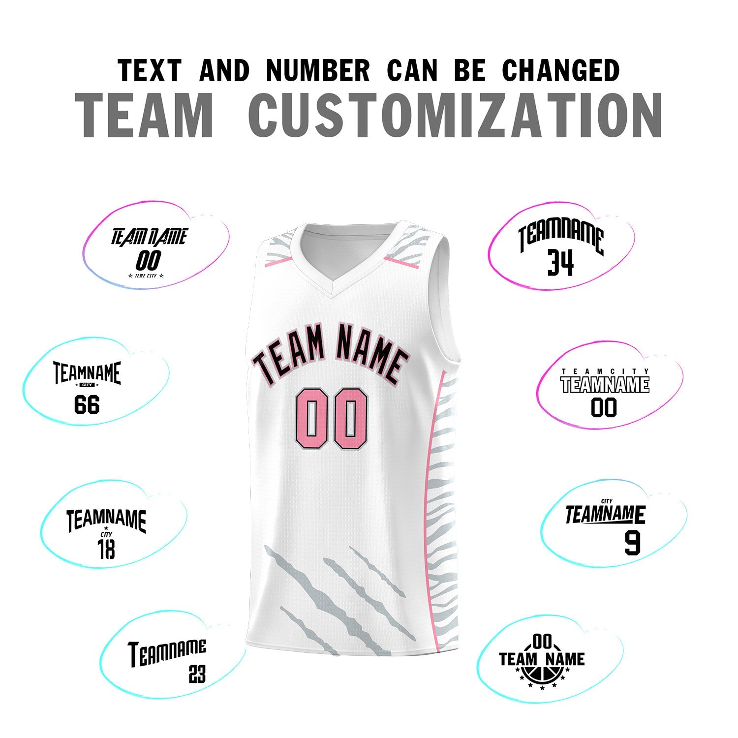 Custom White Personalized Tiger Claw Pattern Sports Uniform Basketball Jersey