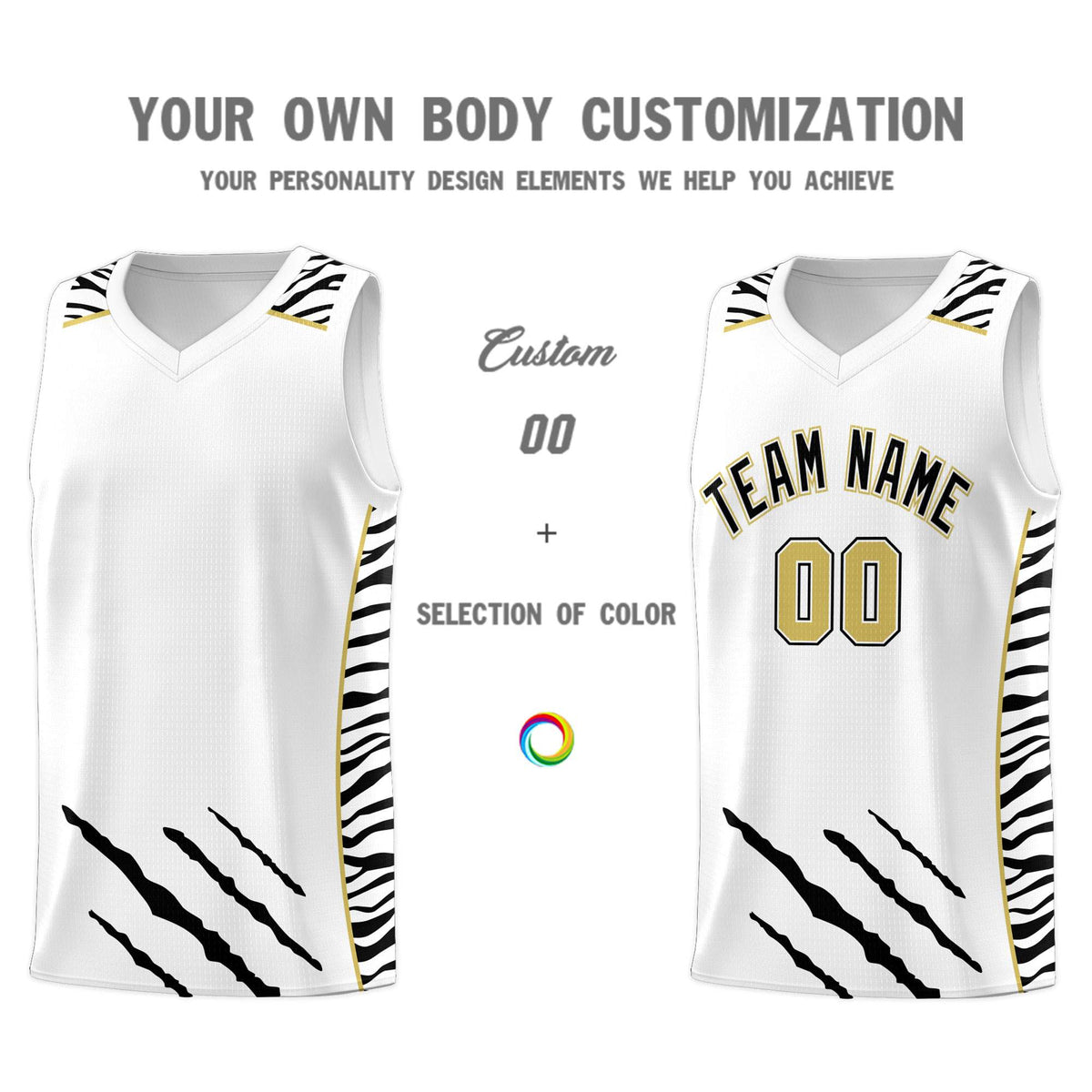 Custom White Personalized Tiger Claw Pattern Sports Uniform Basketball Jersey