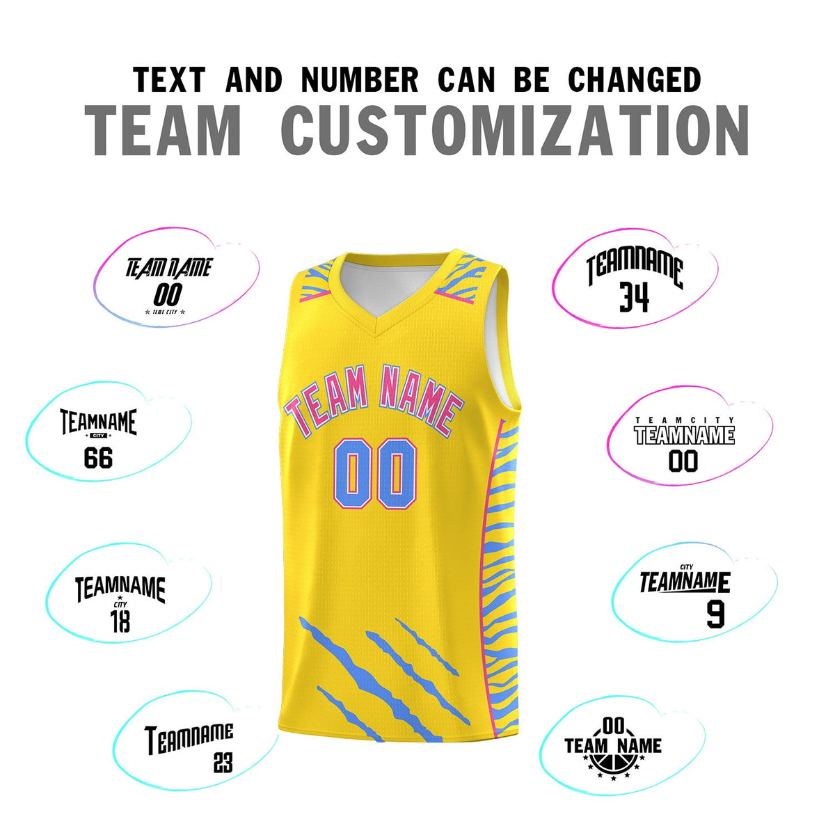 Custom Gold Personalized Tiger Claw Pattern Sports Uniform Basketball Jersey