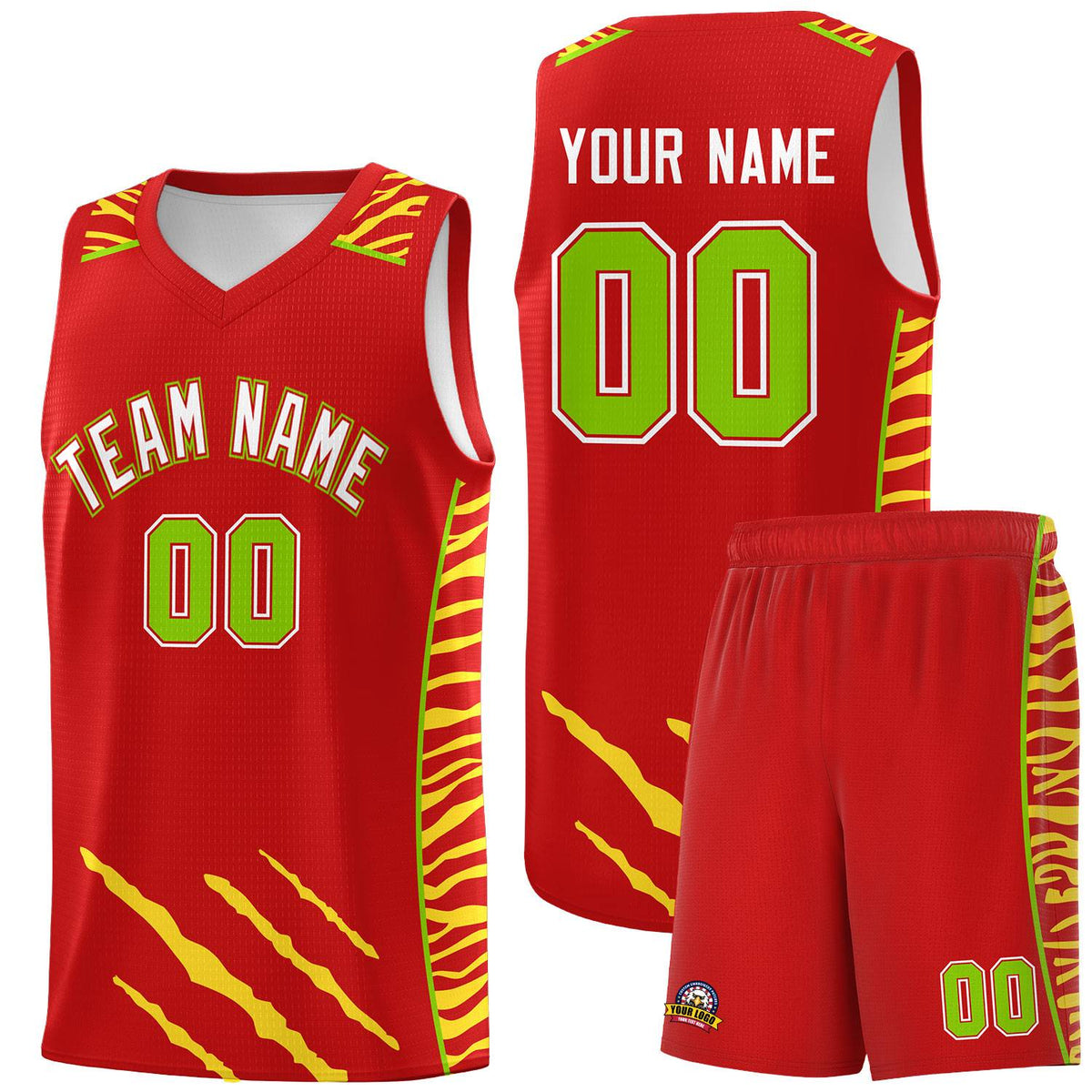 Custom Red Personalized Tiger Claw Pattern Sports Uniform Basketball Jersey