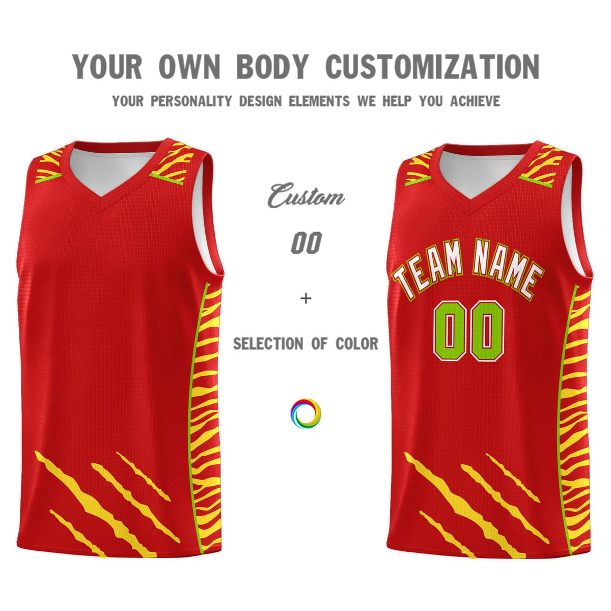 Custom Red Personalized Tiger Claw Pattern Sports Uniform Basketball Jersey