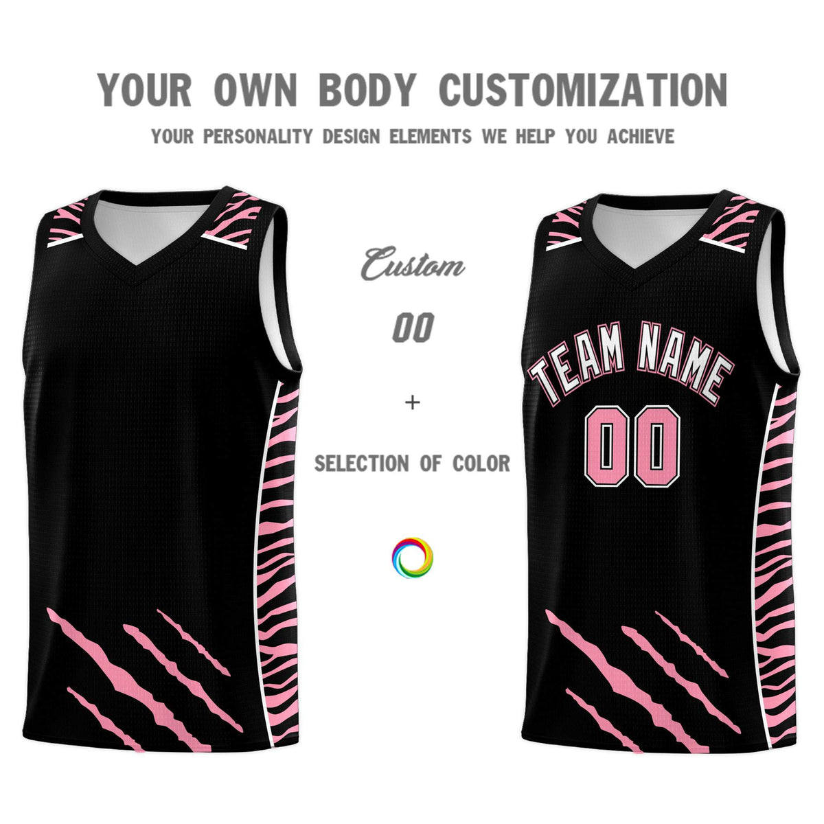 Custom Black Personalized Tiger Claw Pattern Sports Uniform Basketball Jersey