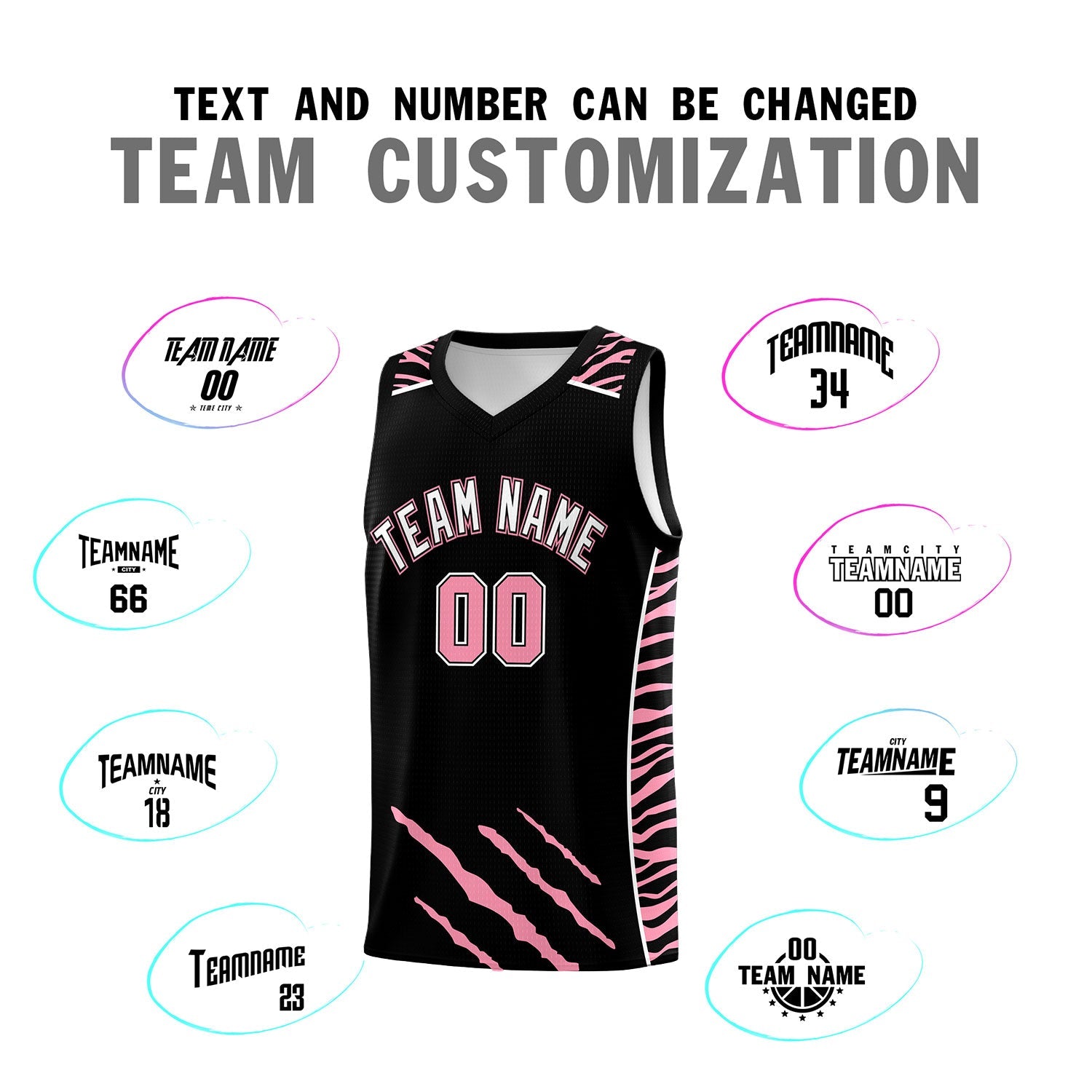 Custom Black Personalized Tiger Claw Pattern Sports Uniform Basketball Jersey