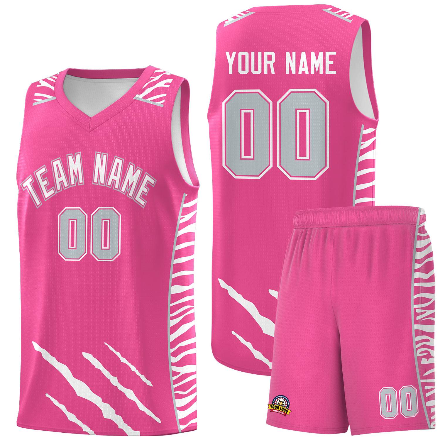 Custom Pink Personalized Tiger Claw Pattern Sports Uniform Basketball Jersey