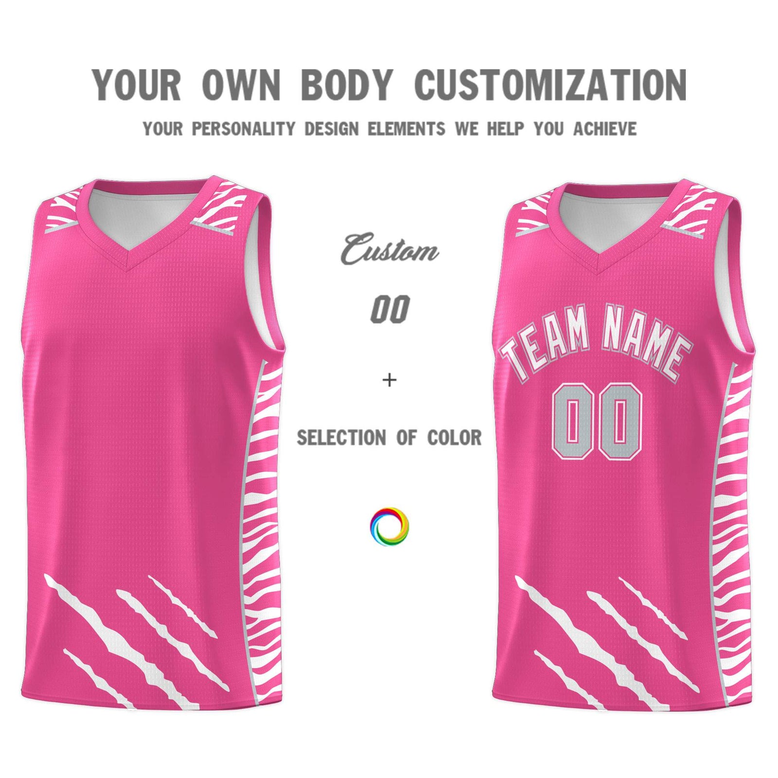 Custom Pink Personalized Tiger Claw Pattern Sports Uniform Basketball Jersey