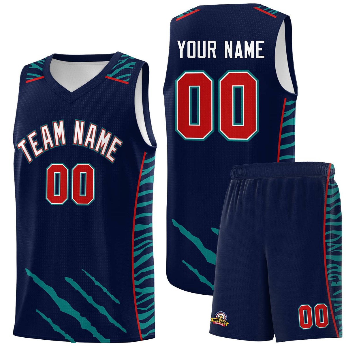 Custom Navy Personalized Tiger Claw Pattern Sports Uniform Basketball Jersey