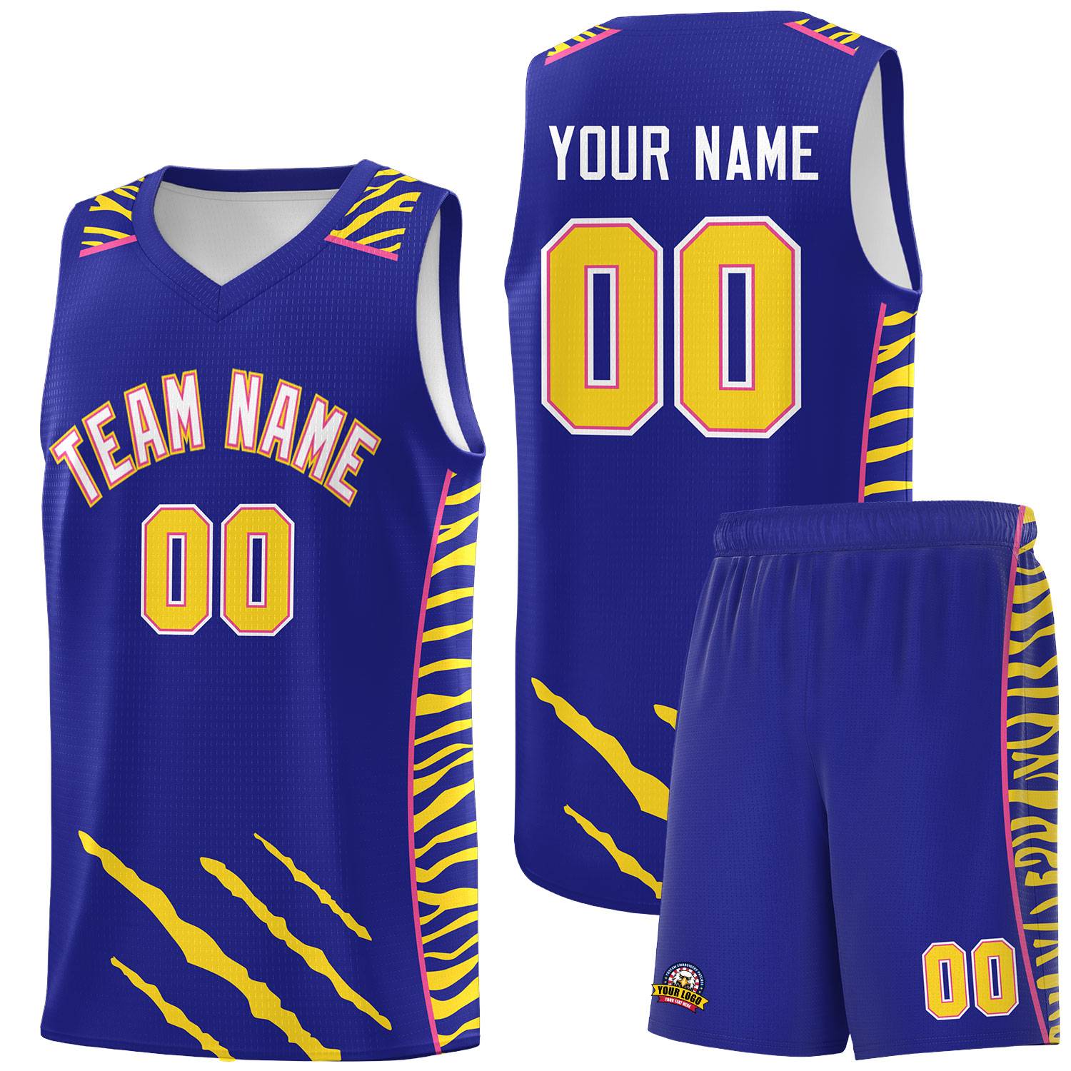 Custom Royal Personalized Tiger Claw Pattern Sports Uniform Basketball Jersey