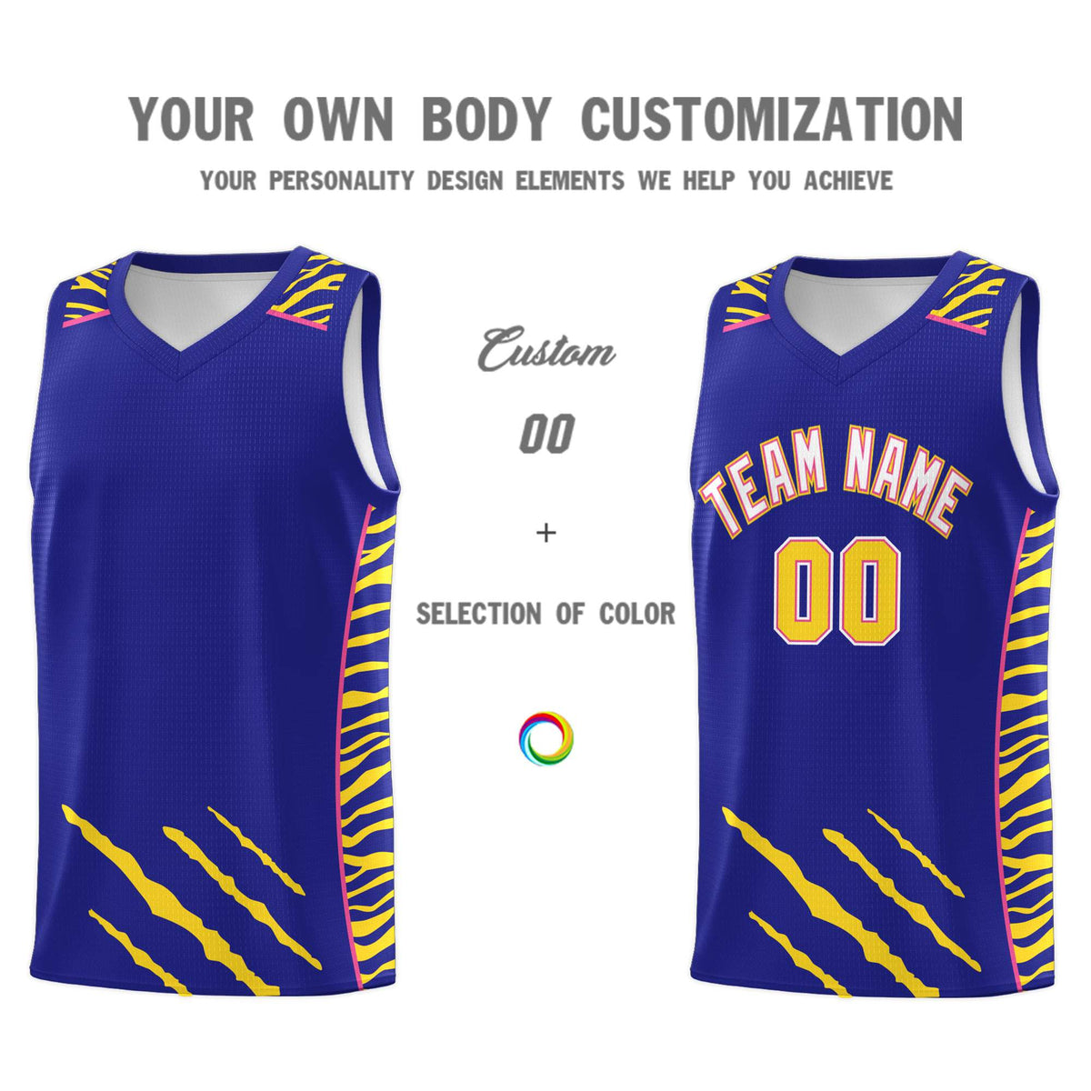 Custom Royal Personalized Tiger Claw Pattern Sports Uniform Basketball Jersey