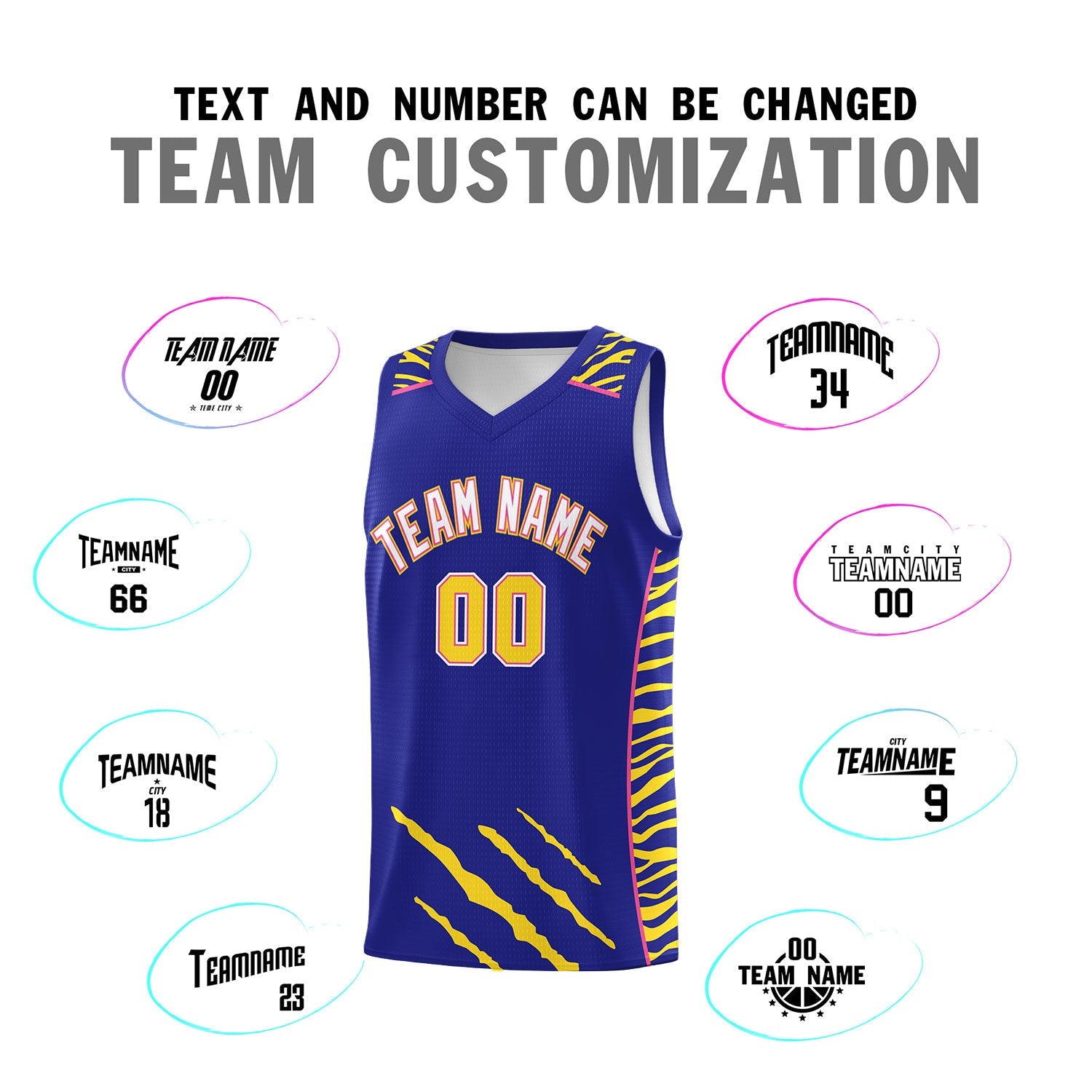 Custom Royal Personalized Tiger Claw Pattern Sports Uniform Basketball Jersey