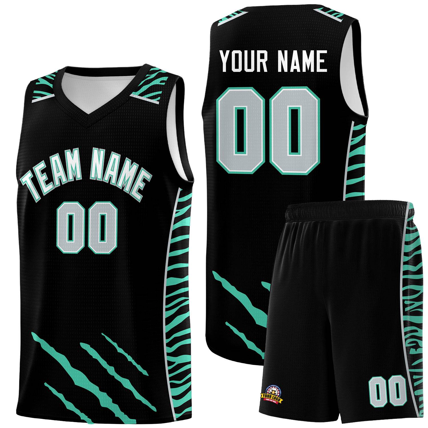 Custom Black Personalized Tiger Claw Pattern Sports Uniform Basketball Jersey