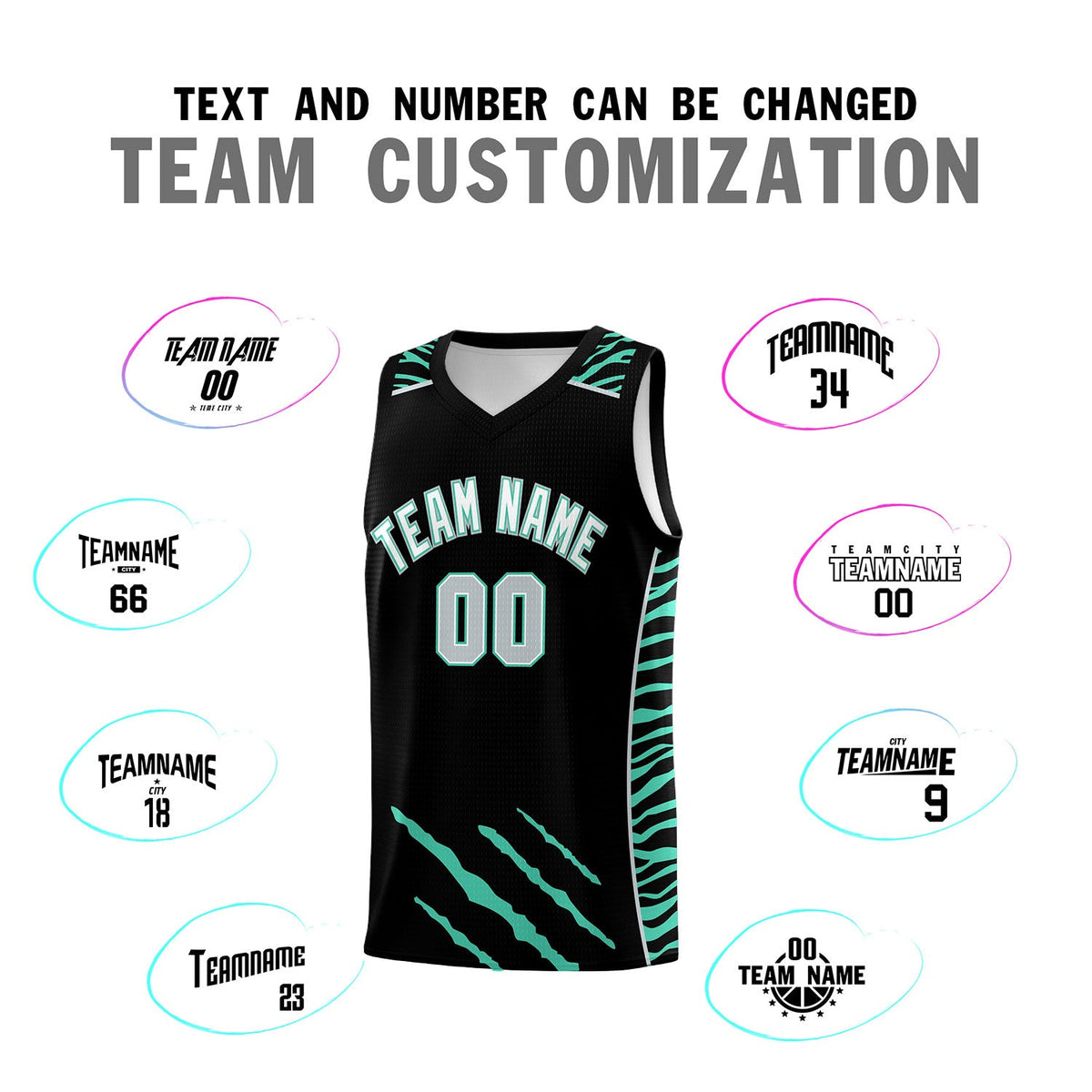 Custom Black Personalized Tiger Claw Pattern Sports Uniform Basketball Jersey
