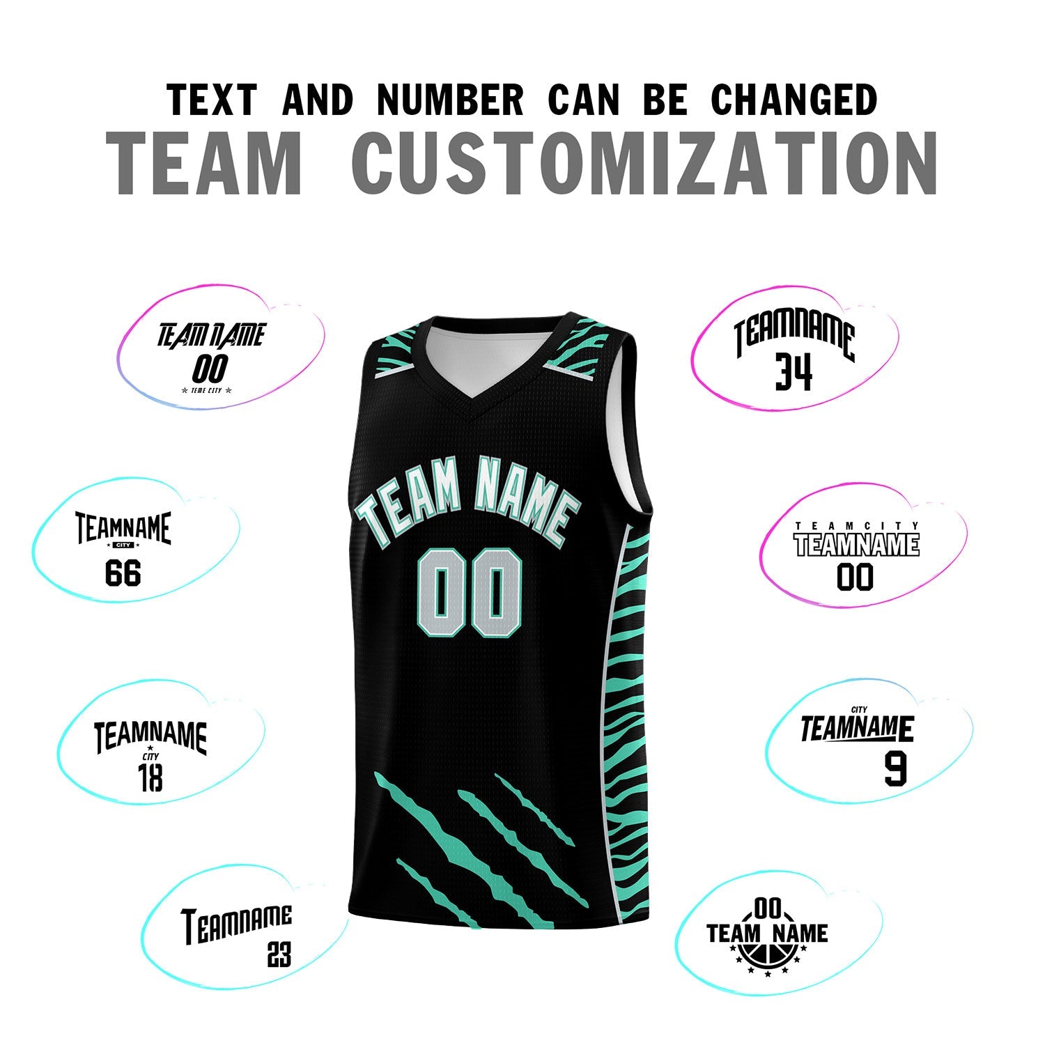 Custom Black Personalized Tiger Claw Pattern Sports Uniform Basketball Jersey