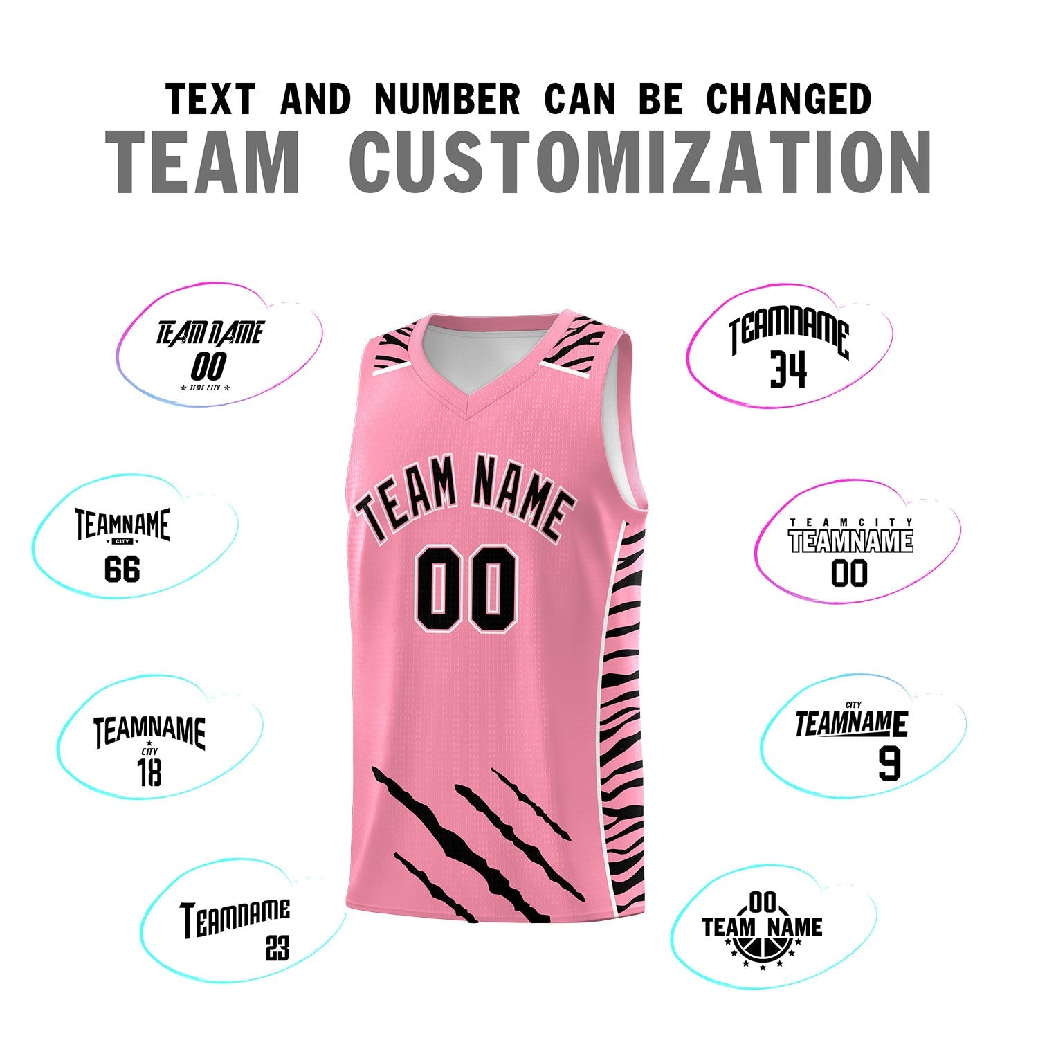 Custom Light Pink Personalized Tiger Claw Pattern Sports Uniform Basketball Jersey