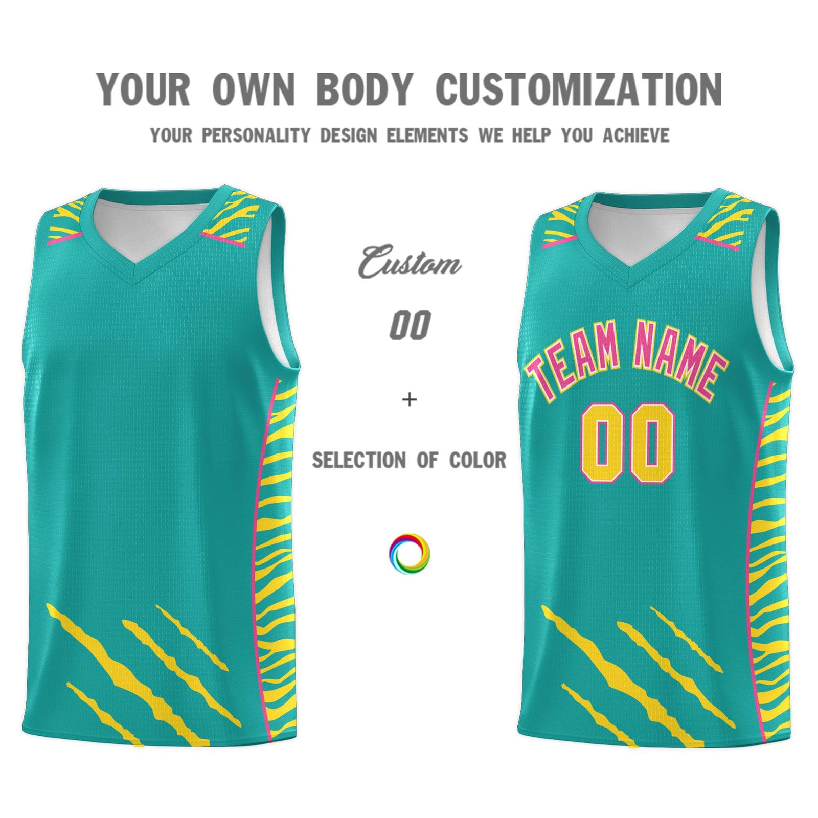 Custom Aqua Personalized Tiger Claw Pattern Sports Uniform Basketball Jersey