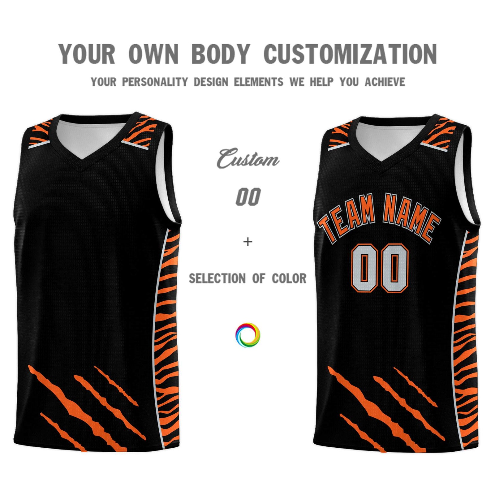Custom Black Personalized Tiger Claw Pattern Sports Uniform Basketball Jersey