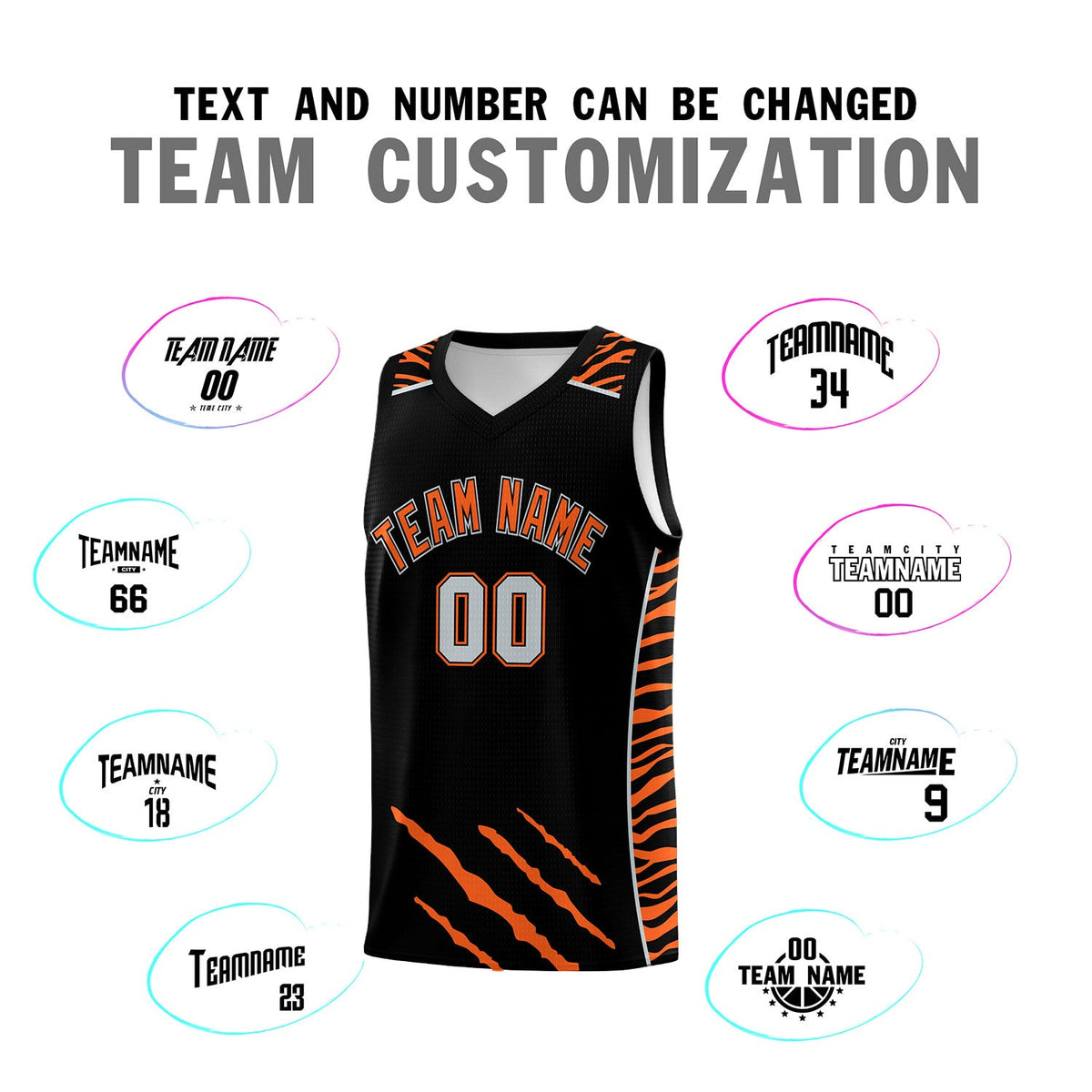 Custom Black Personalized Tiger Claw Pattern Sports Uniform Basketball Jersey
