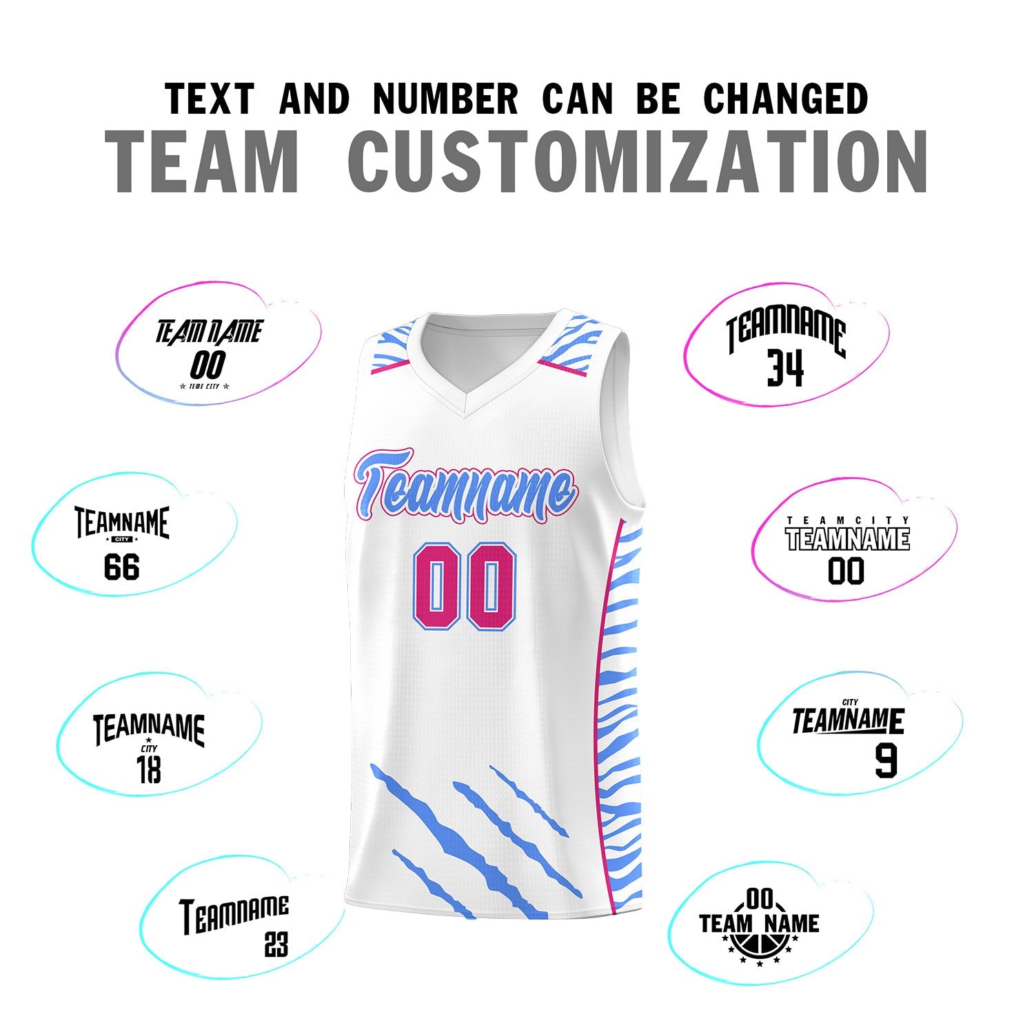 Custom White Personalized Tiger Claw Pattern Sports Uniform Basketball Jersey