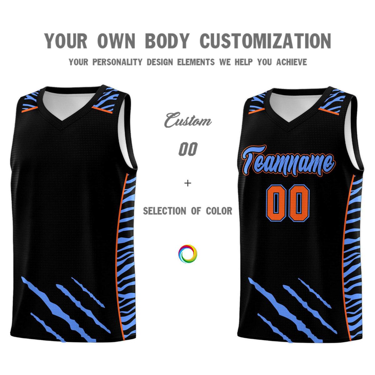 Custom Black Personalized Tiger Claw Pattern Sports Uniform Basketball Jersey