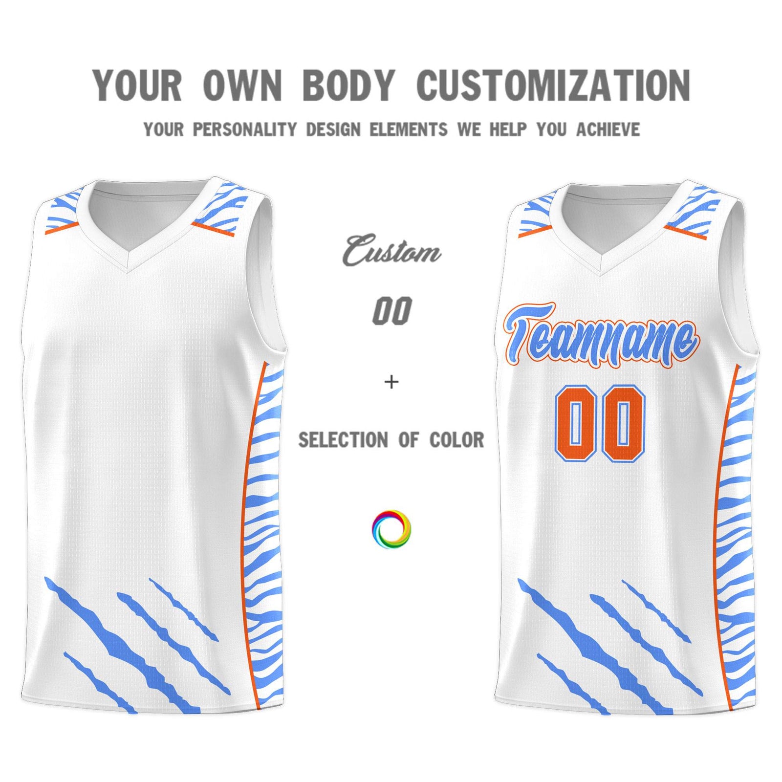 Custom White Personalized Tiger Claw Pattern Sports Uniform Basketball Jersey