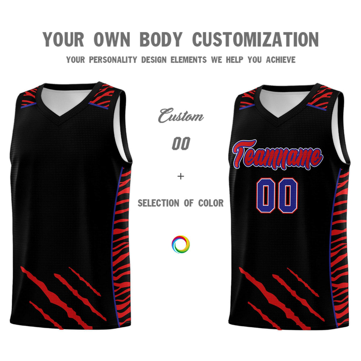 Custom Black Personalized Tiger Claw Pattern Sports Uniform Basketball Jersey