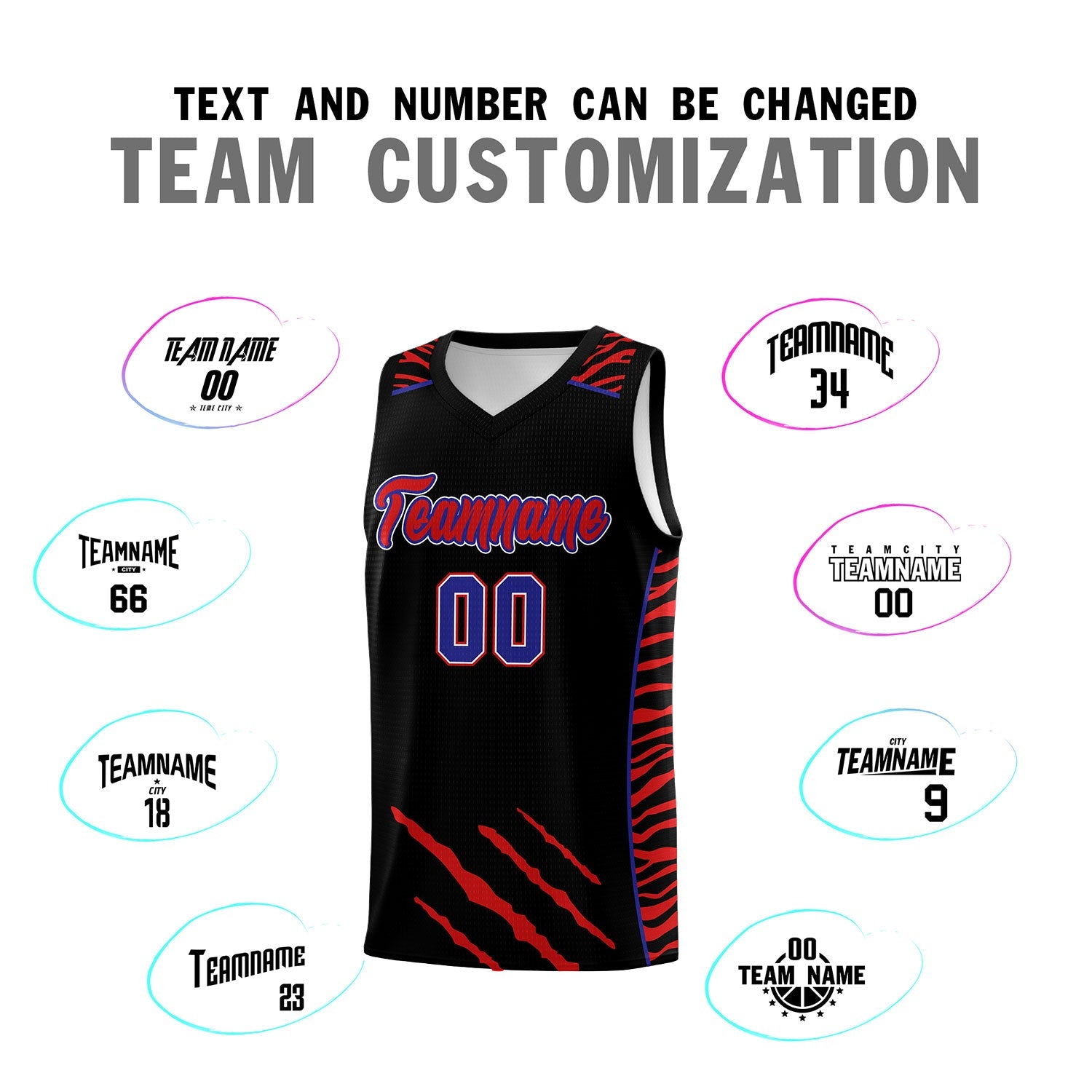 Custom Black Personalized Tiger Claw Pattern Sports Uniform Basketball Jersey