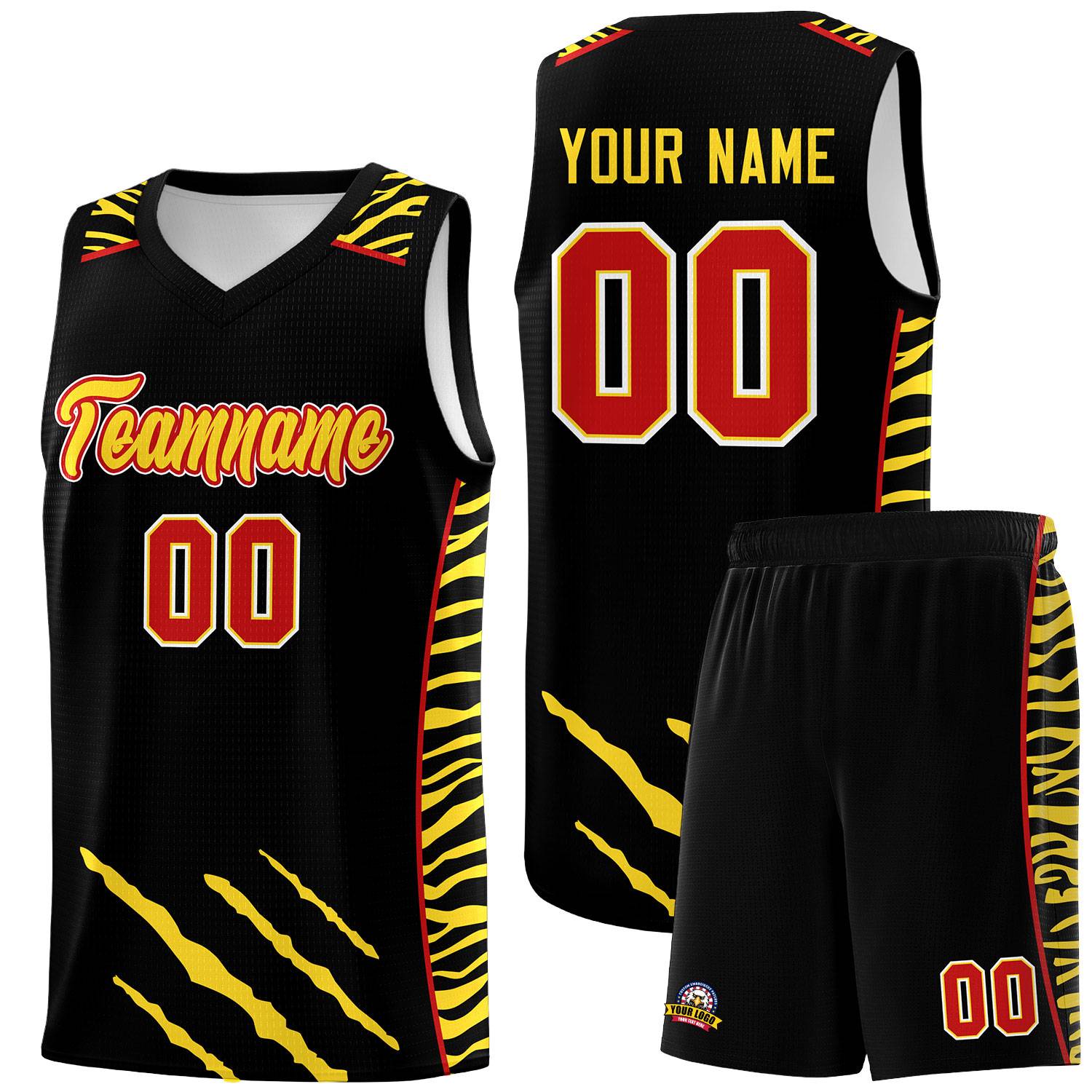 Custom Black Personalized Tiger Claw Pattern Sports Uniform Basketball Jersey