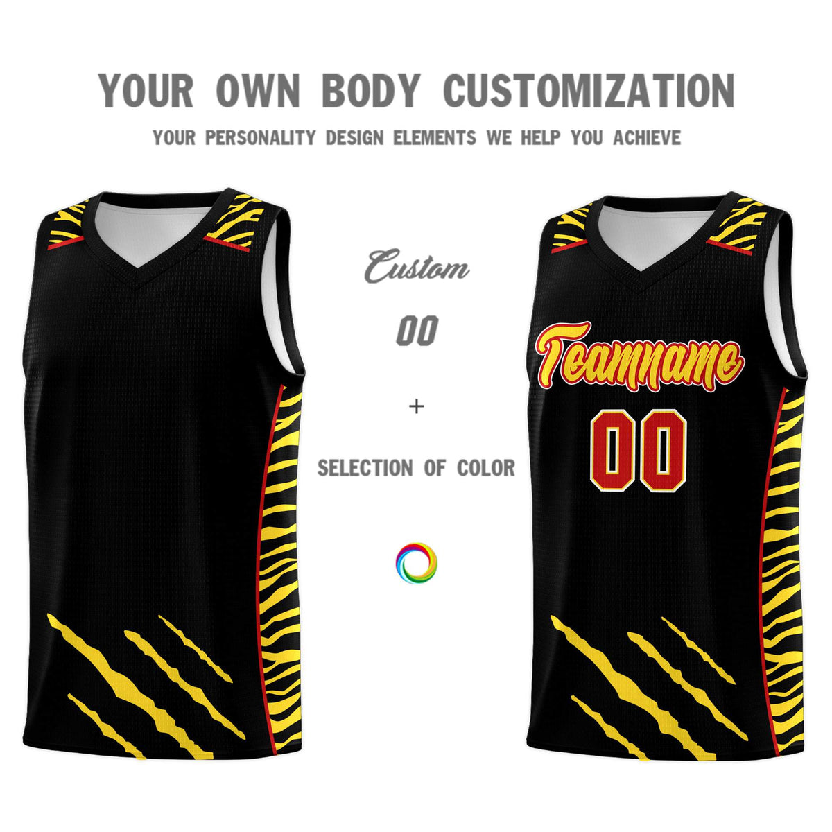 Custom Black Personalized Tiger Claw Pattern Sports Uniform Basketball Jersey