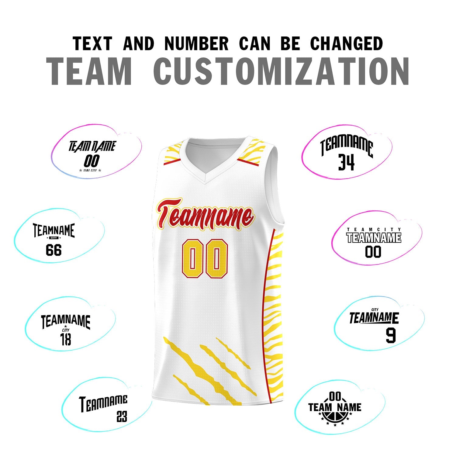 Custom White Personalized Tiger Claw Pattern Sports Uniform Basketball Jersey
