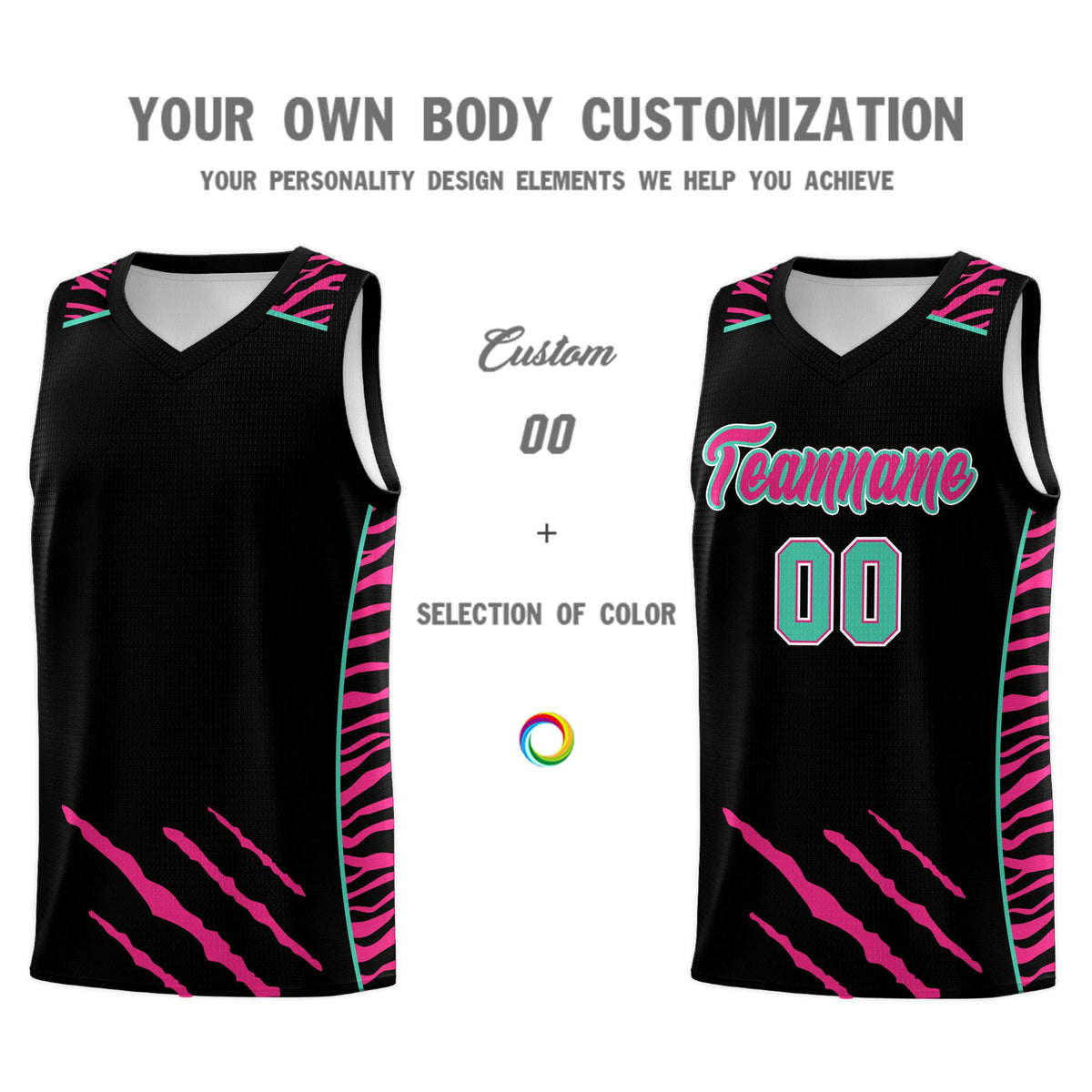 Custom Black Personalized Tiger Claw Pattern Sports Uniform Basketball Jersey