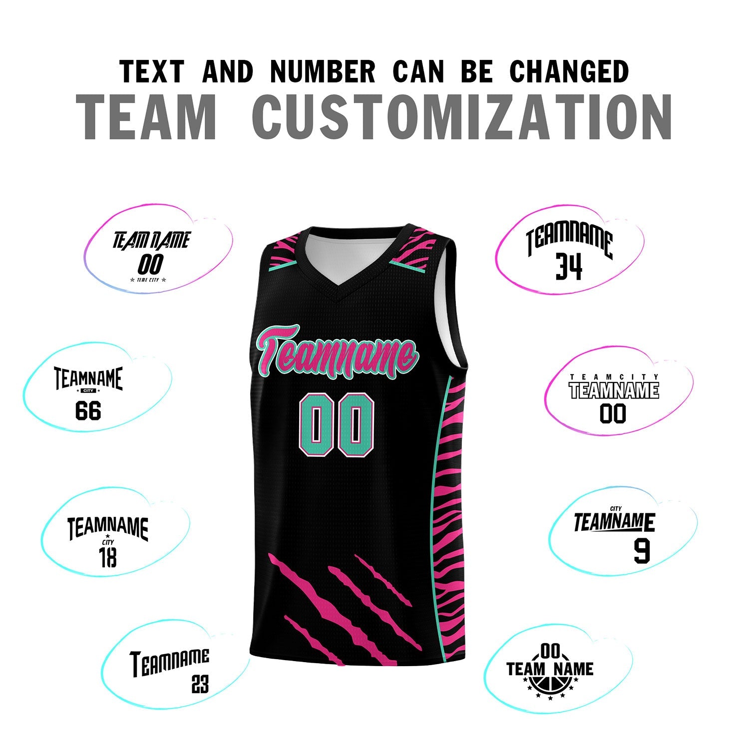 Custom Black Personalized Tiger Claw Pattern Sports Uniform Basketball Jersey