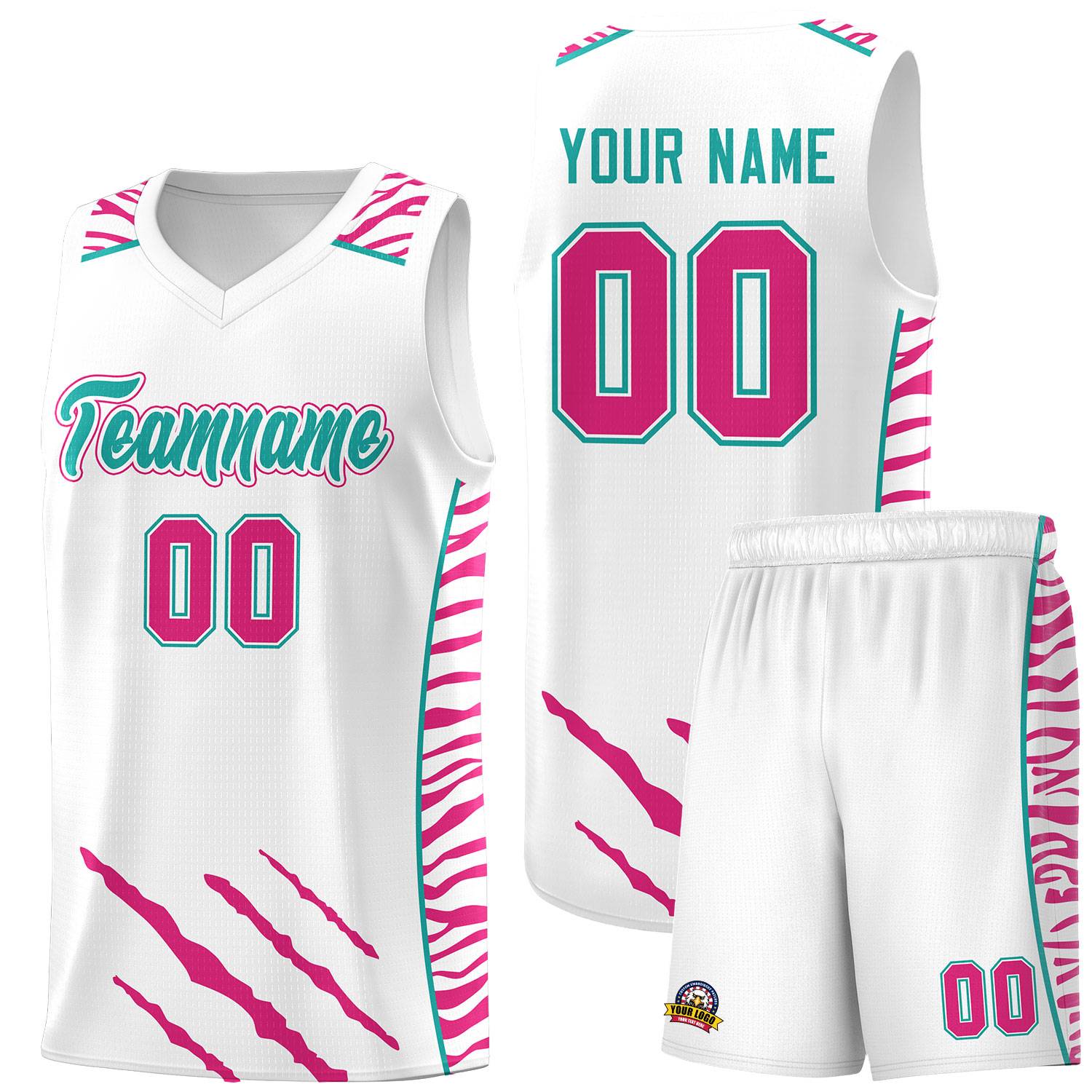 Custom White Personalized Tiger Claw Pattern Sports Uniform Basketball Jersey