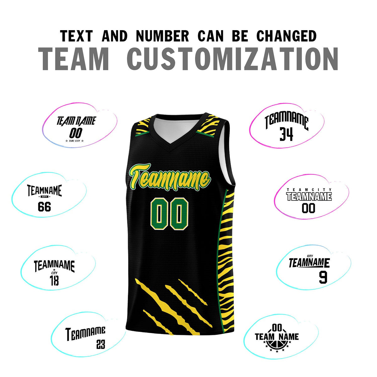 Custom Black Personalized Tiger Claw Pattern Sports Uniform Basketball Jersey