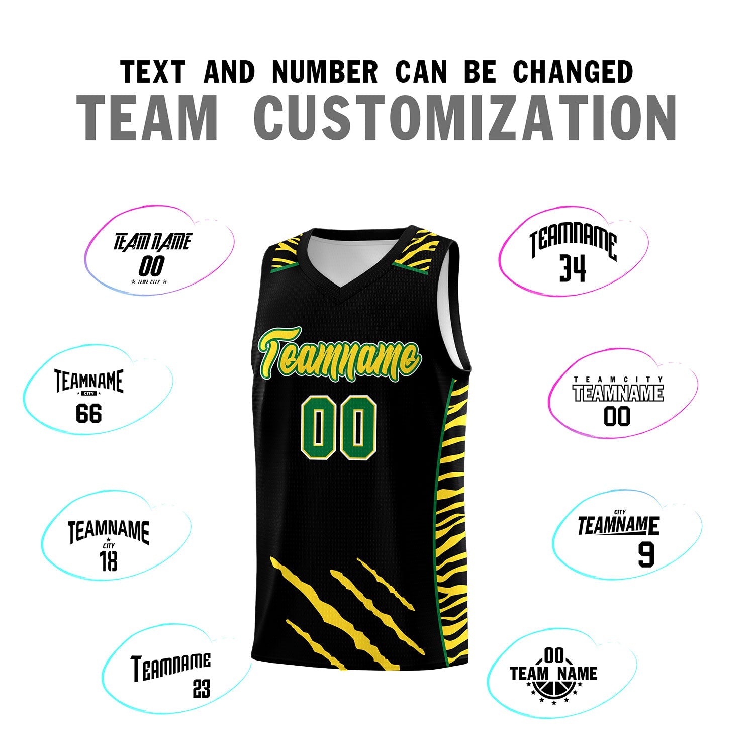 Custom Black Personalized Tiger Claw Pattern Sports Uniform Basketball Jersey